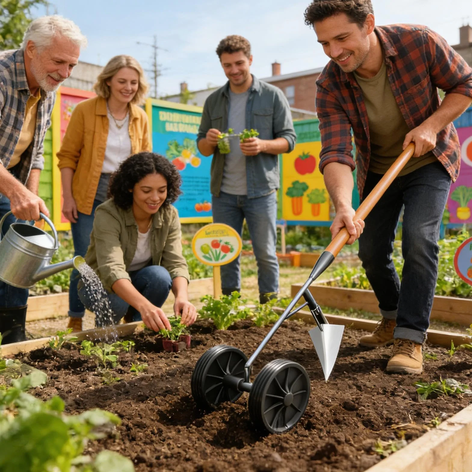 De Arado De Jardín - (45x23cm) | Cultivador De Doble Rueda | Herramienta De Deshierbe Manual | Cultivador De Suelo De Acero | De Jardín Multifunción | Juego De Arado Agrícola Ergonómico Y