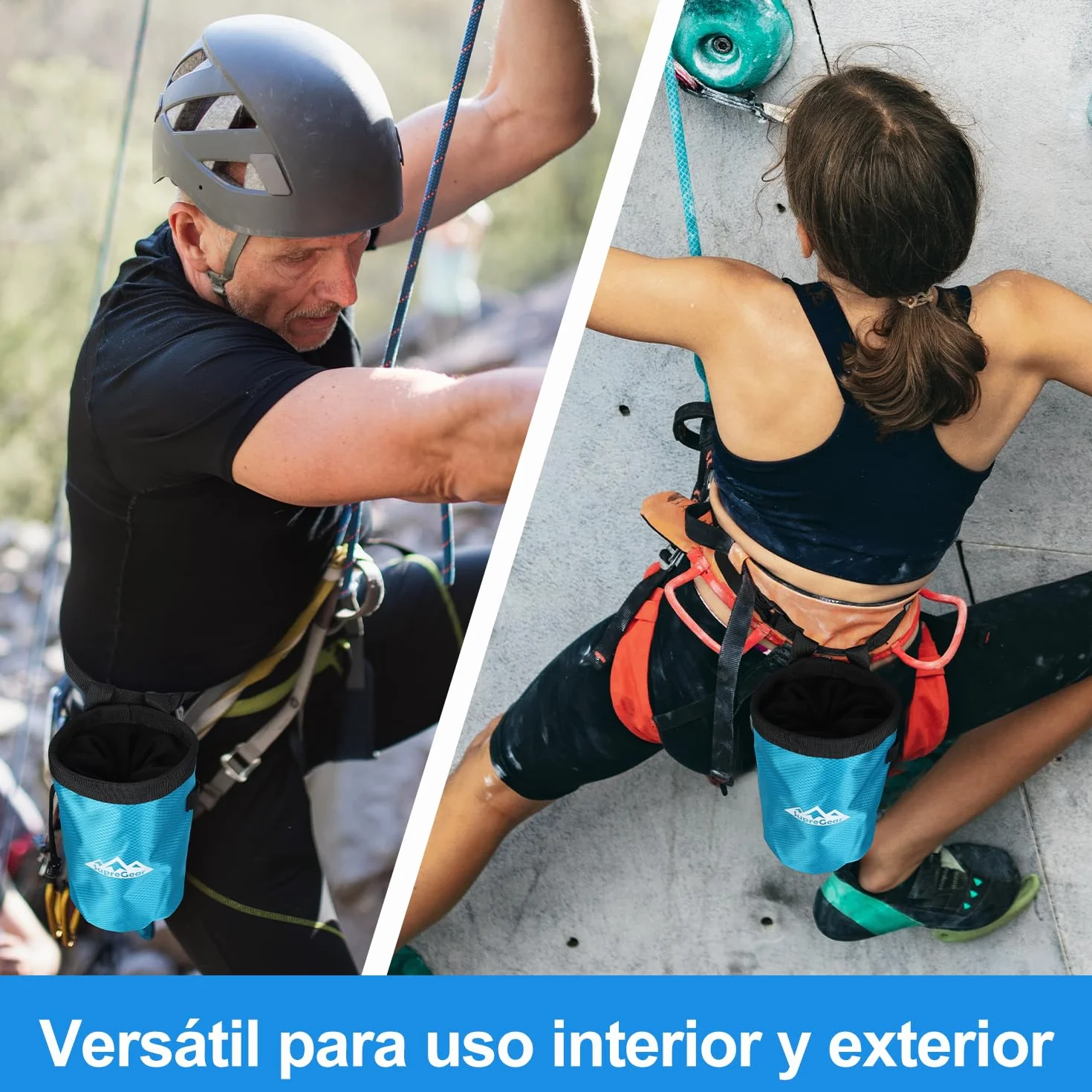 Supregear Bolsa de Magnesio para Escalada en Roca, Bolsillo Grande con Cremallera, Cierre de Cordón y Mosquetón
