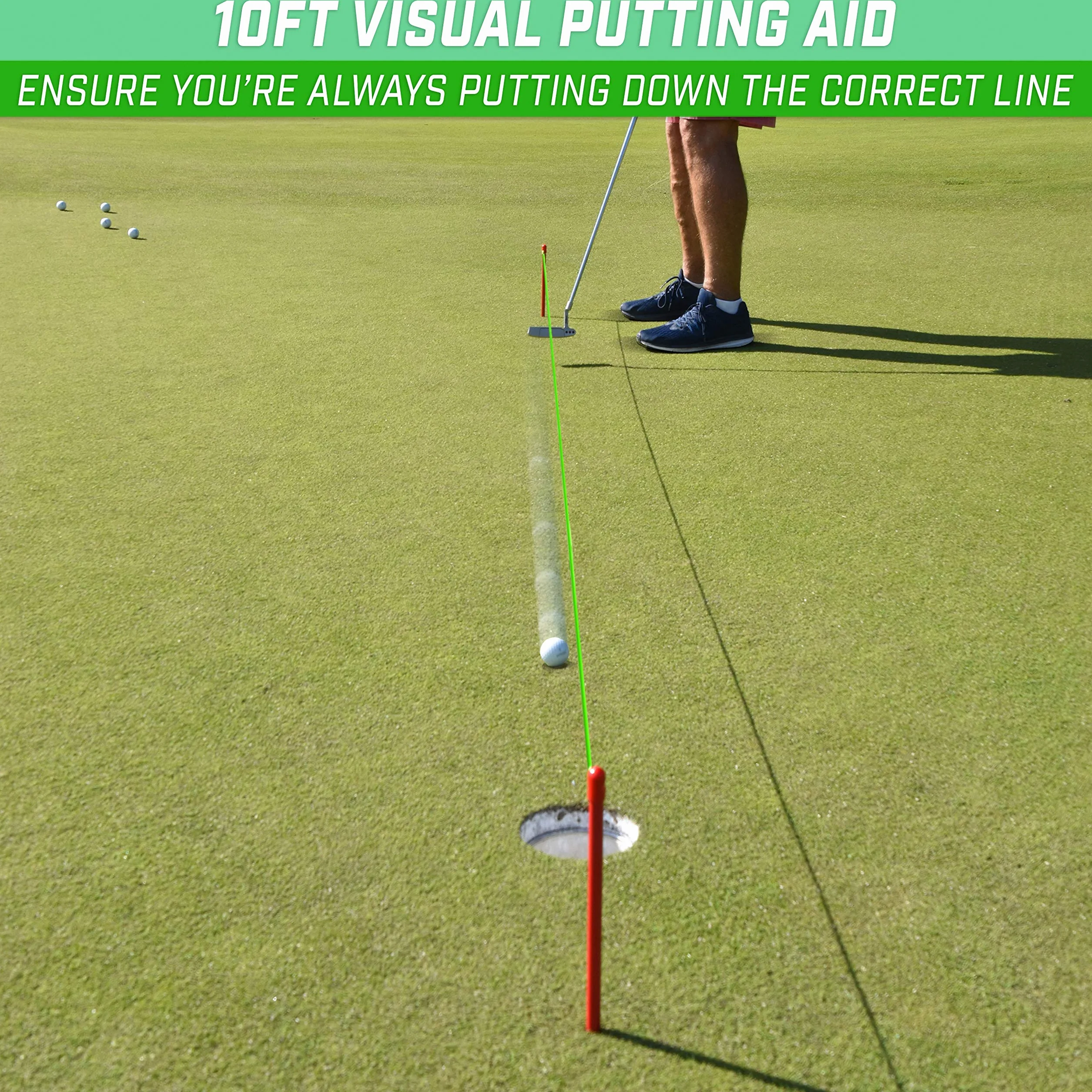 GoSports Down The Line Guía de Cuerdas de Putts de 3 m, Ayuda de Alineación para Putts Rectos