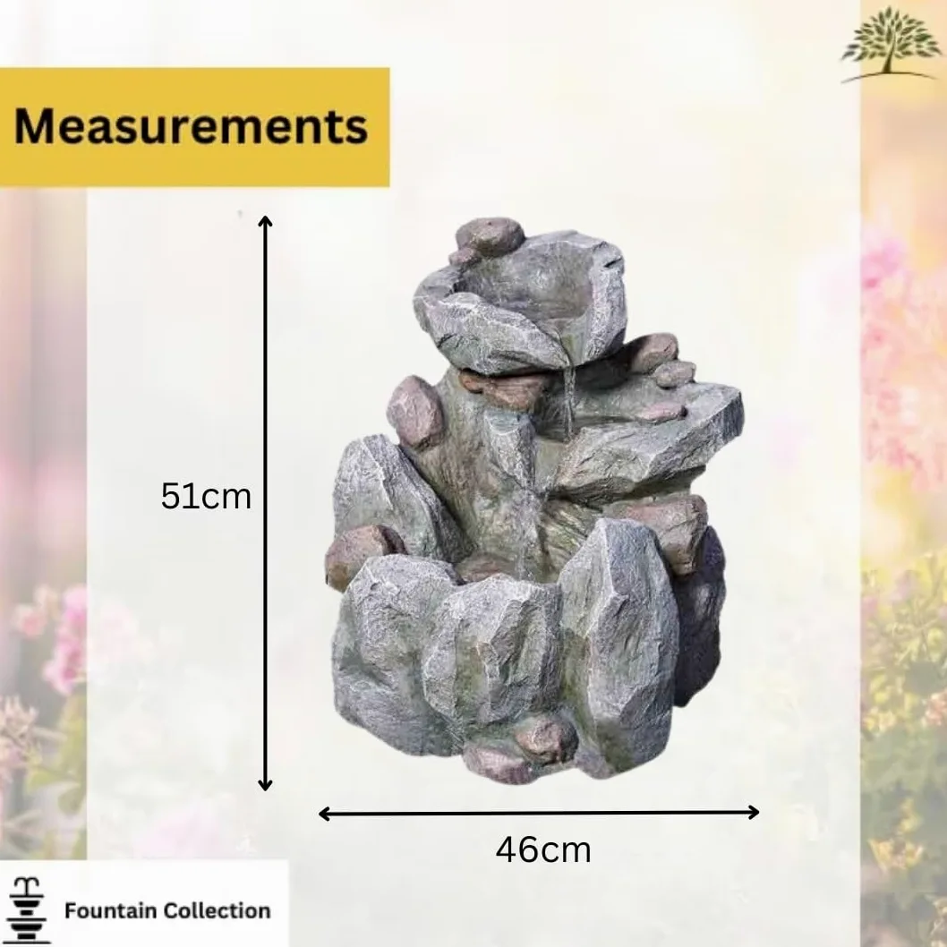 Garden Mile Modern Rock Fall Fuente de agua – Cascada al aire libre con energía solar de resina reciclable – Adornos de jardín, centro de mesa decorativo al aire libre para estanque, patio y