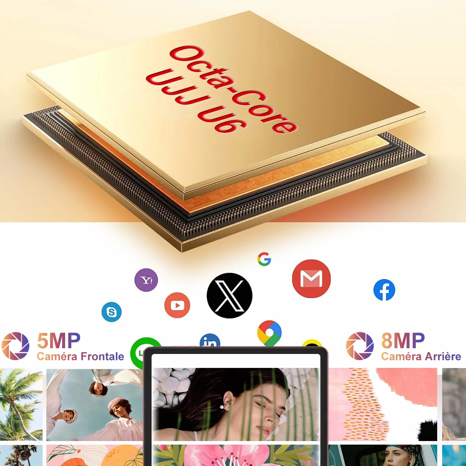 Gemini AI Tablet Android 15 10 Pulgadas 64GB ROM Octa-Core 5G WiFi 6 Widevine L1 GMS Bluetooth 5.0 1280x800 FHD IPS con Teclado y Ratón Rosa