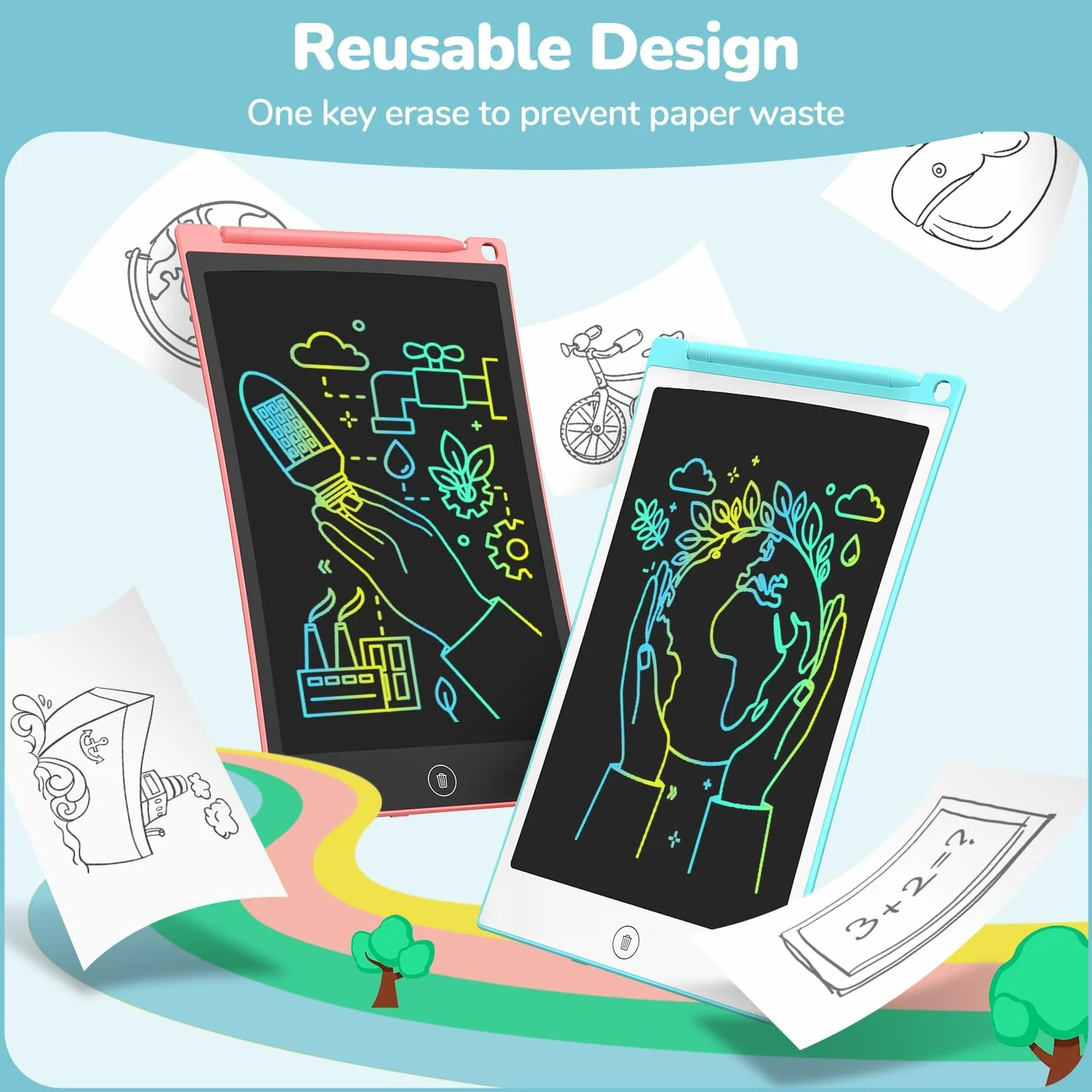 TECJOE Tableta Escritura LCD Color 8.5 Pulgadas Paquete 3, Pizarra Electrónica Gráfica Regalo Niño 3-7 Años