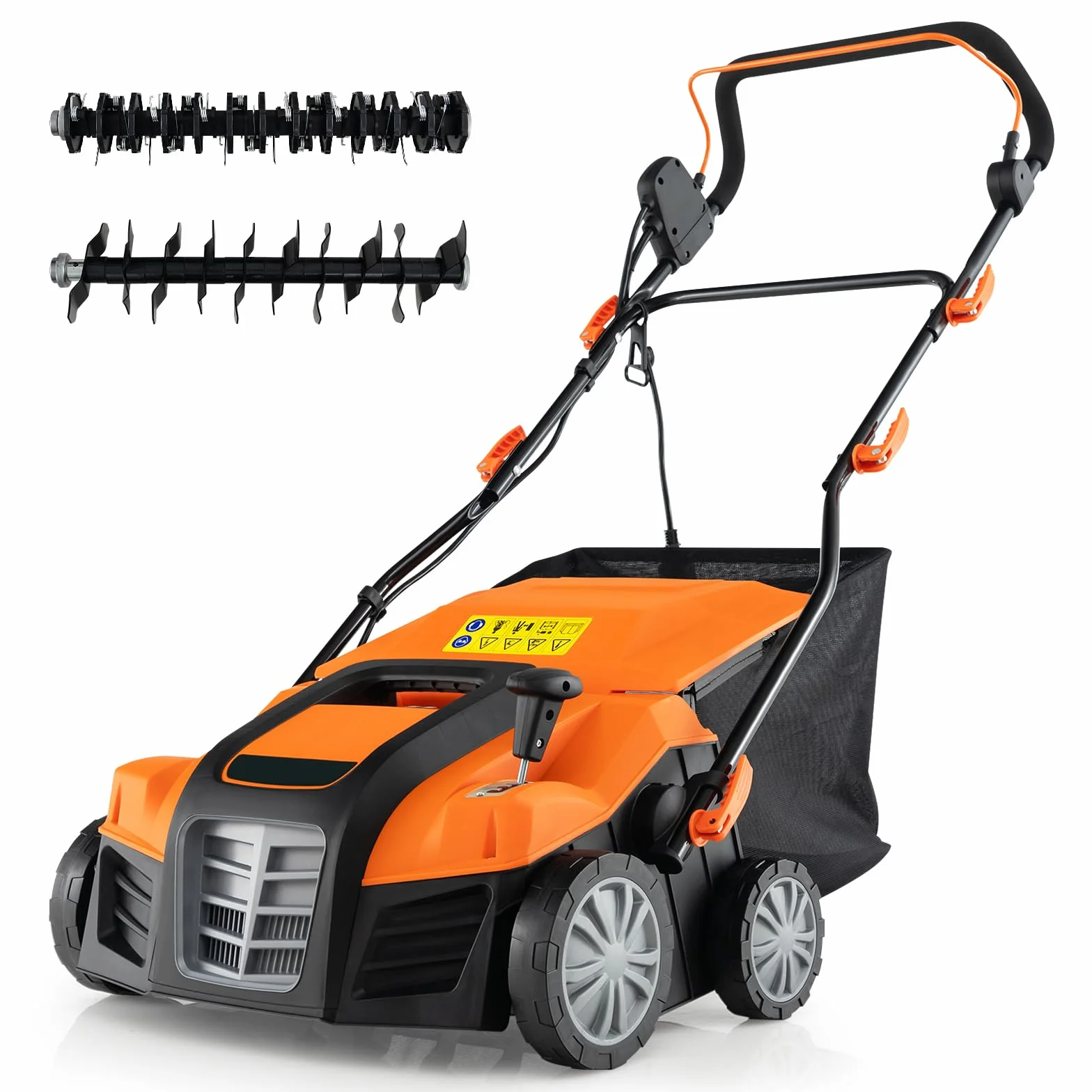 COSTWAY Cortacésped eléctrico 2000W, Cortacésped con Bolsa Recolectora de 55L, Cable y Motor: 3500 RPM, con Ajuste de Altura de 3 Posiciones y de Profundidad de 5 Posiciones (Negro y Naranja)