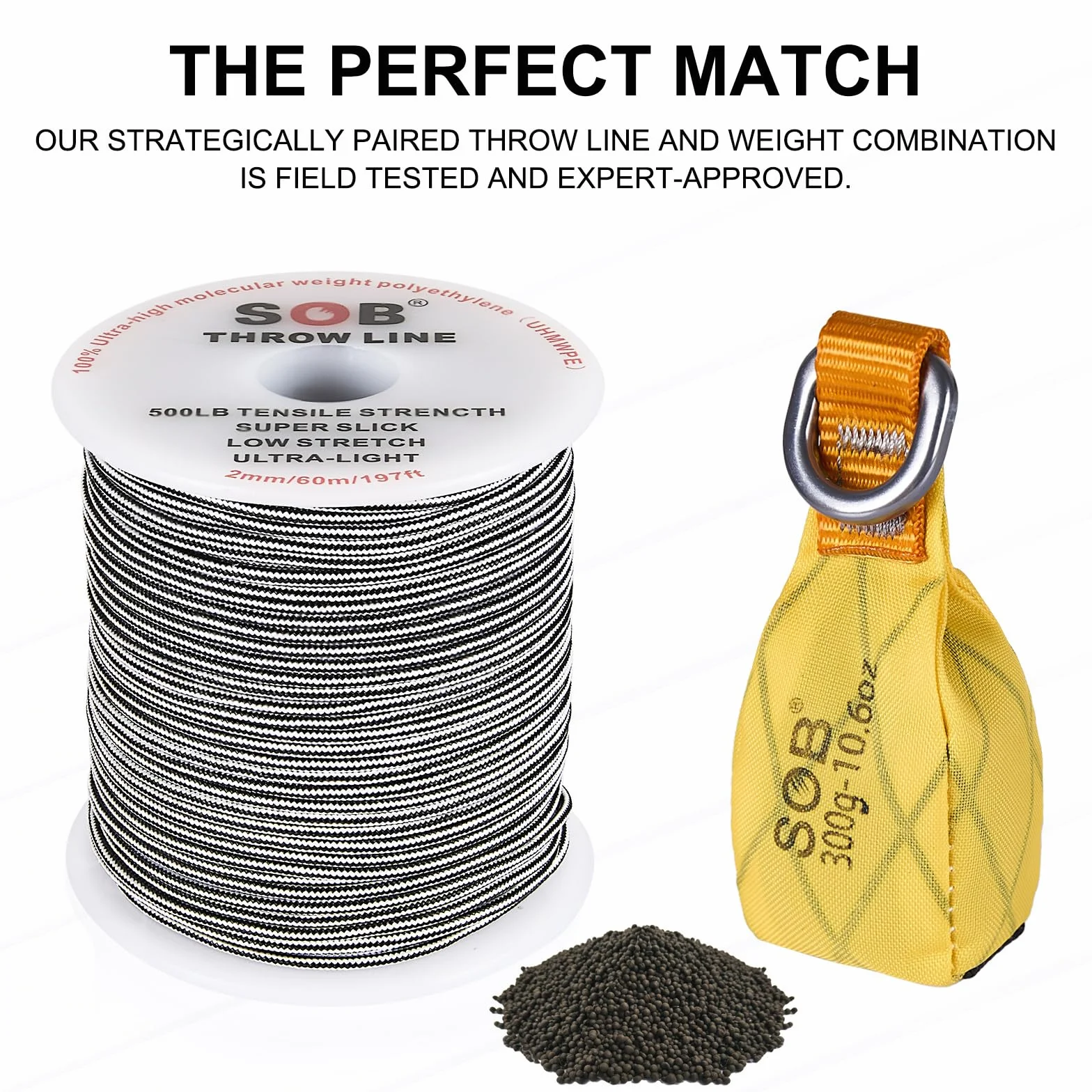 SOB Arborist Kit de Línea de Lanzamiento, Bolsa con Cuerda de 60 m para Trabajos en Árboles, Amarillo 300G