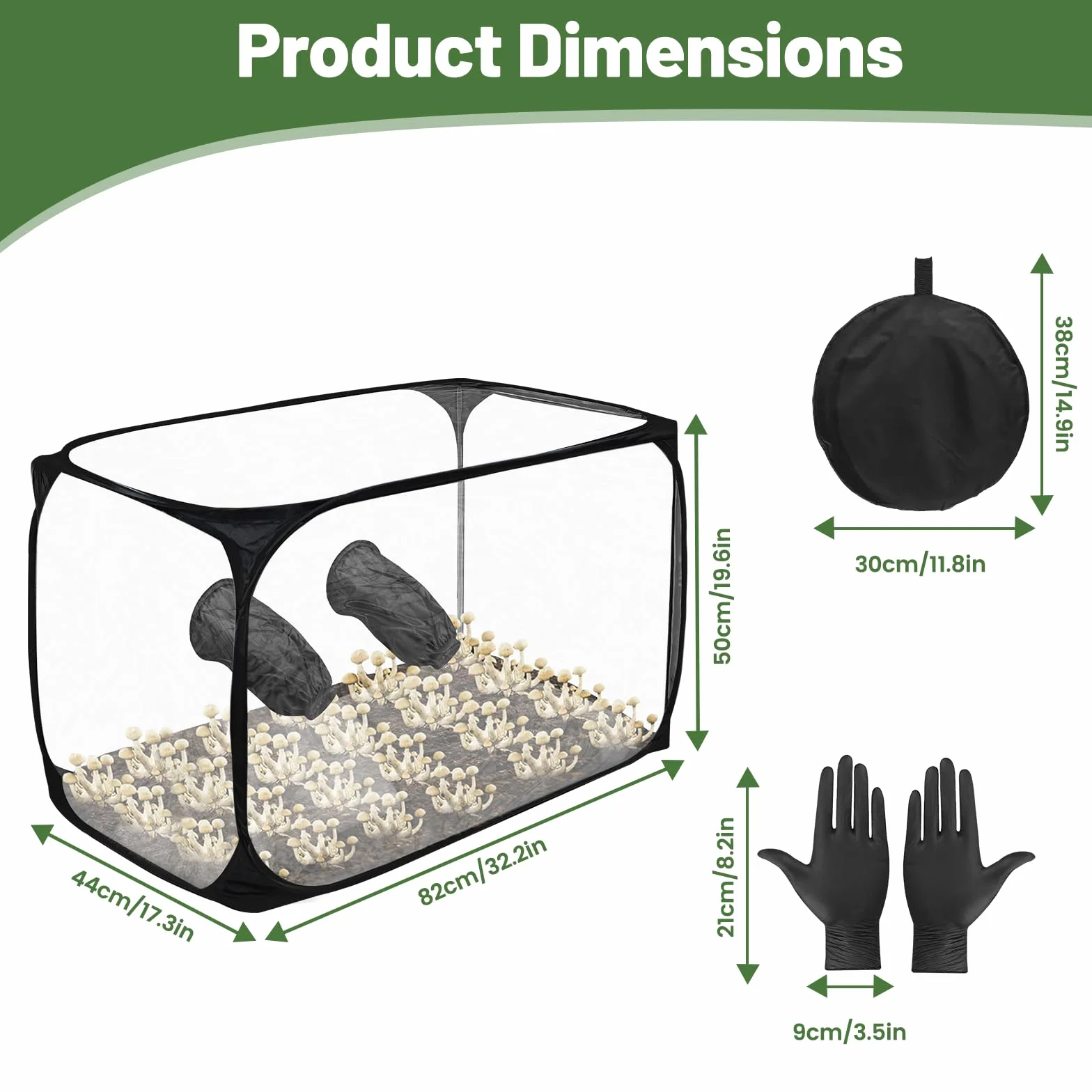 Still Air Box - Kit de tienda de cultivo de hongos transparente plegable de 90 x 60 x 60 cm, caja de kit de cultivo de hongos con guantes, bolsa de cultivo de hongos portátil para científicos de