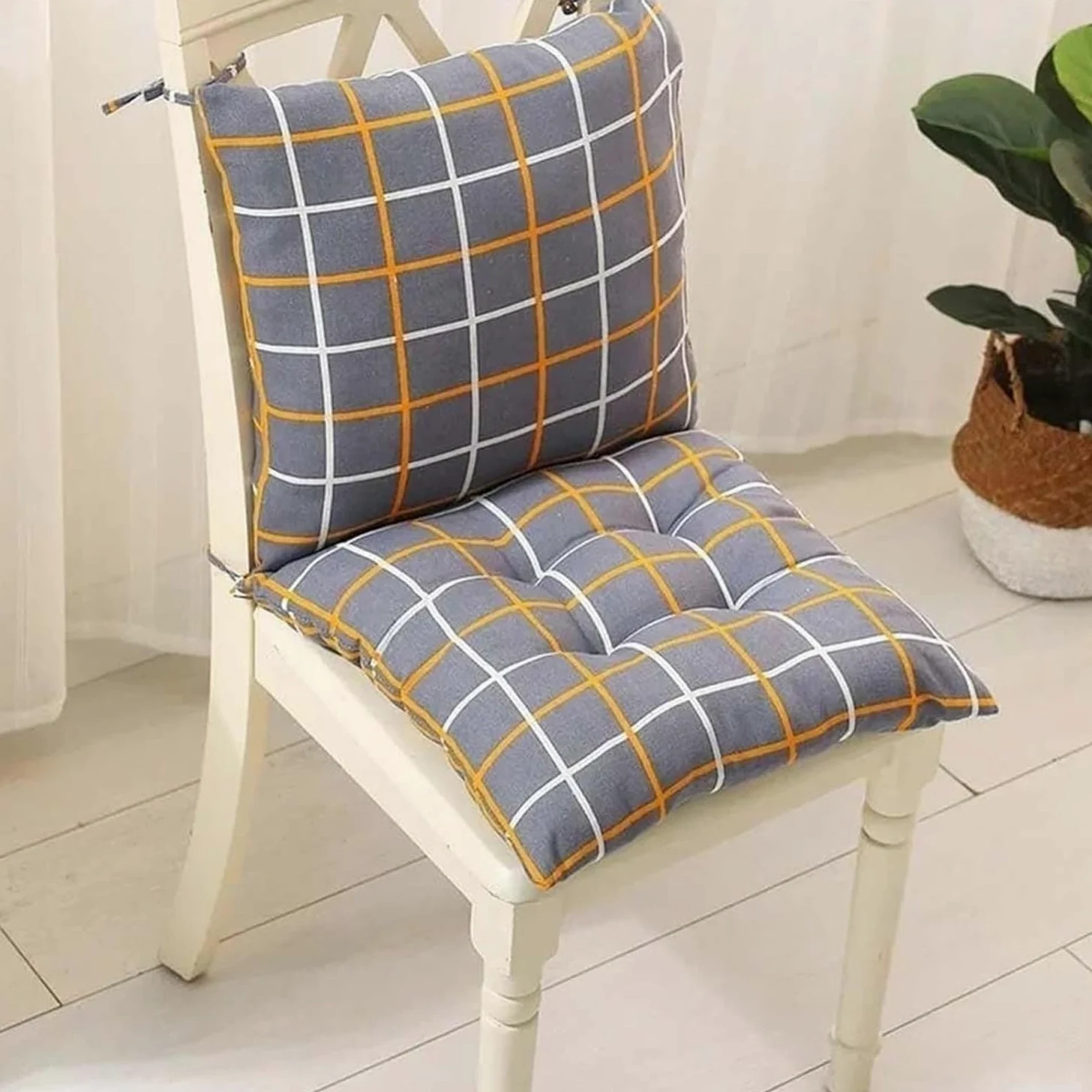 Cojines Sillas Terraza con Respaldo Pack 6/2/4,40x40/45x45/50x50cm,con Correas Antideslizantes para Jardín Comedor Cocina Oficina Interior y Exterior(H,45x45cm(6PC))