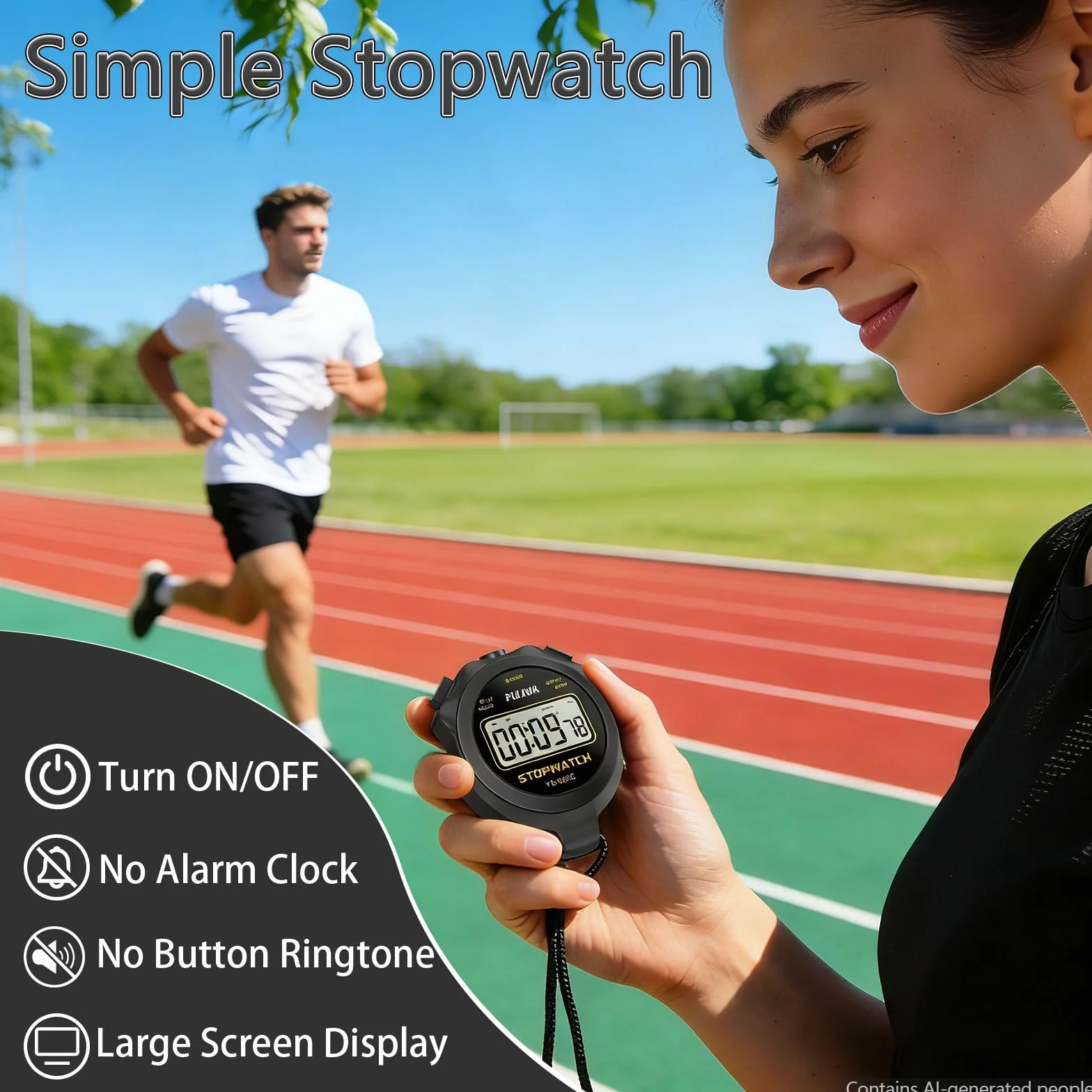Cronómetro Deportivo Digital Silencioso, Negro para Entrenamiento de Niños y Entrenadores
