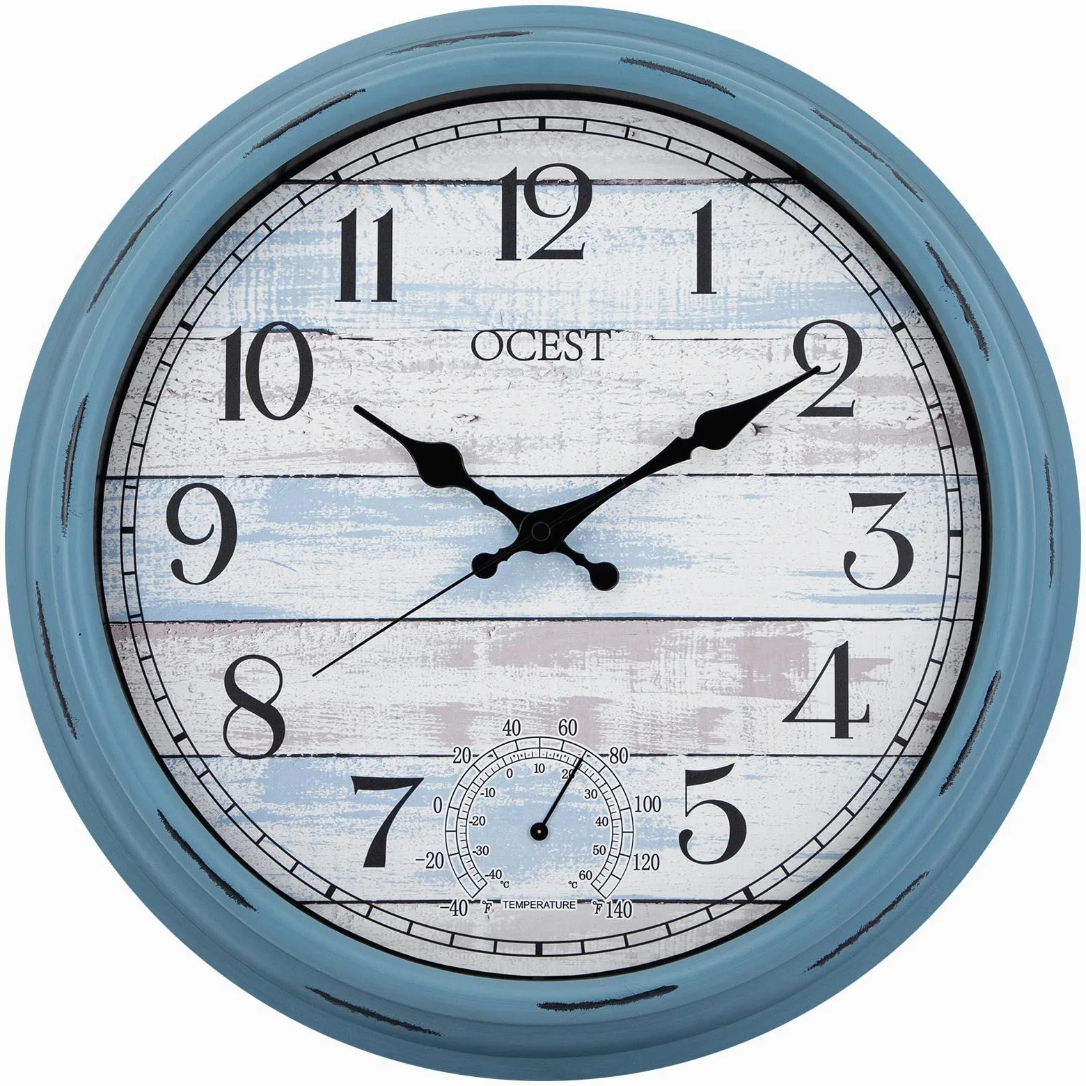 OCEST Reloj de pared impermeable 40,6 cm con termómetro para interiores y exteriores