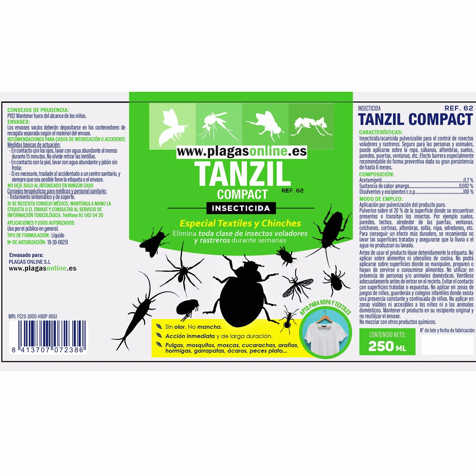 ACETAMIPRID Spray Anti Ácaros y Anti Chinches e Insectos en Tejidos | Insecticida para Maletas de Viaje | Persistencia de 6 meses | 250ml
