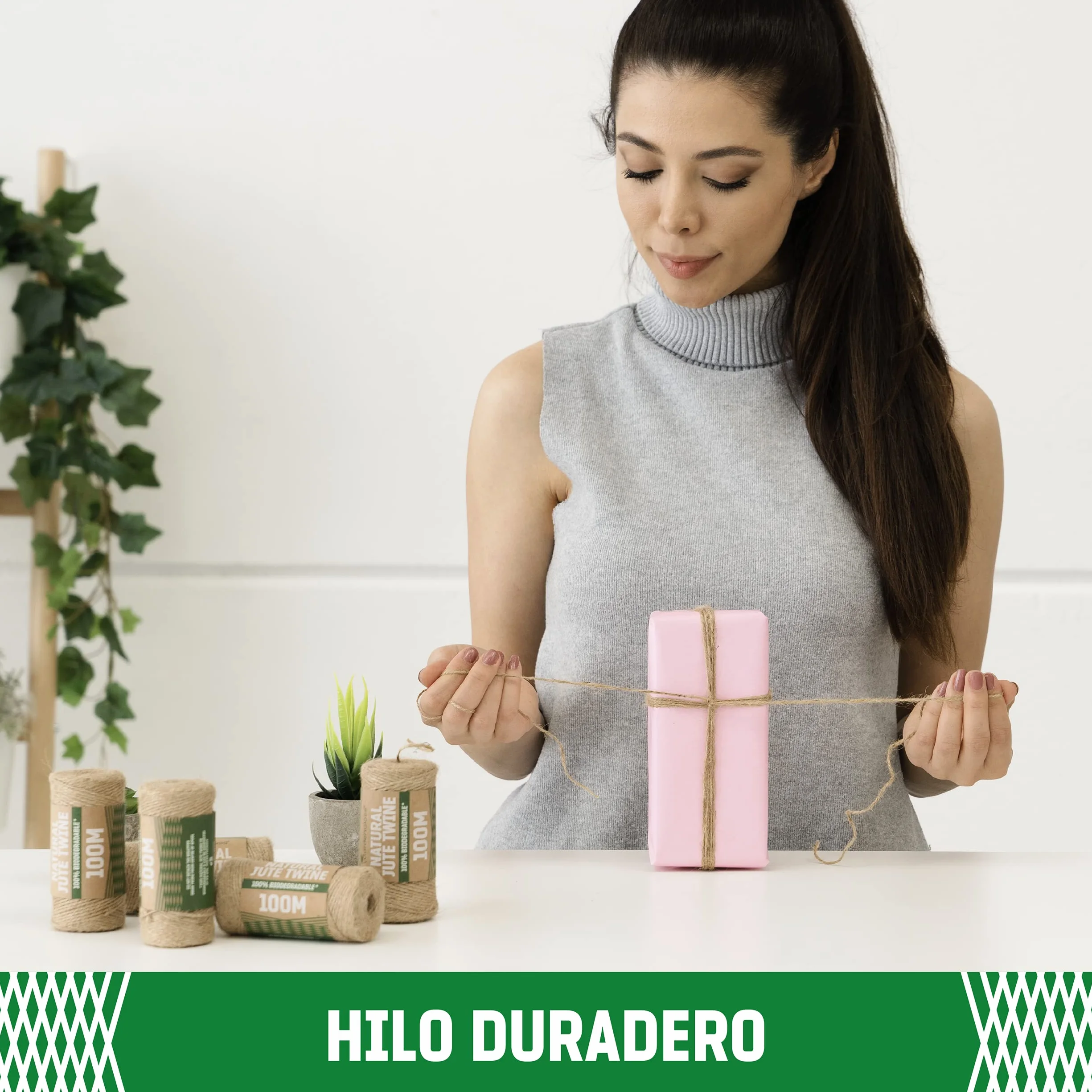 GardenGloss® Cinta de Fibra Natural de Yute (300m de Longitud, 1 mm de Grosor) - 100% Biodegradable - Cordón de Dos Hilos para jardinería, Manualidades, Bricolaje y Envolver Regalos