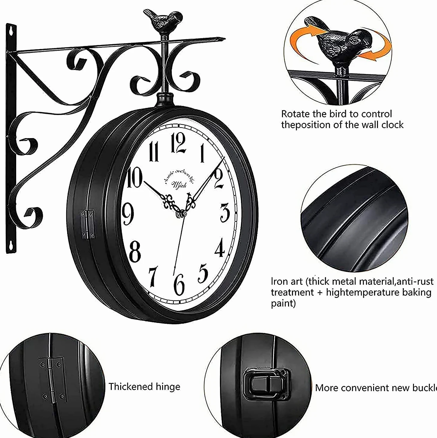 Reloj impermeable exterior doble cara colgante antiguo termómetro para patio garaje