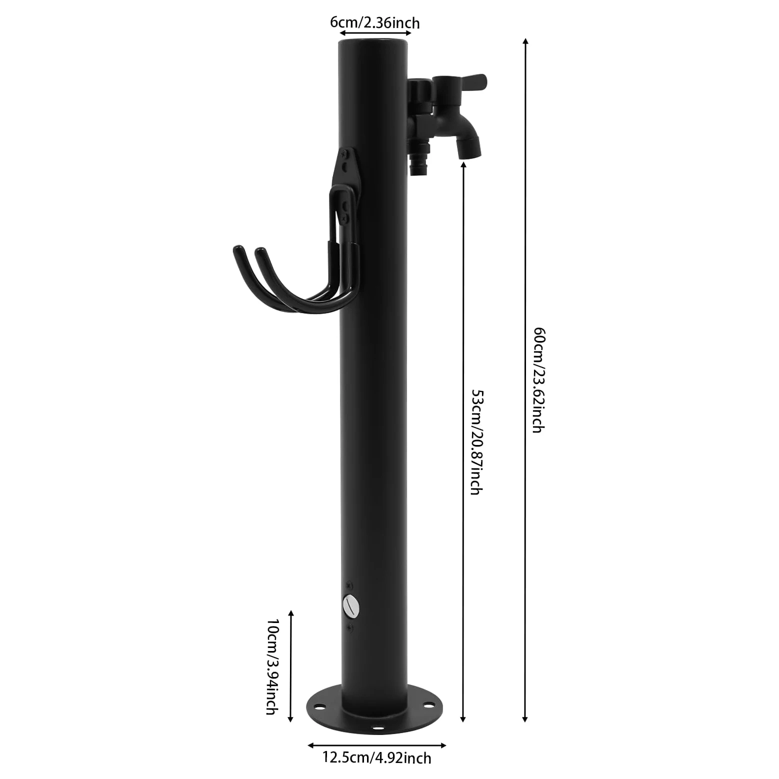 Columna de agua de acero inoxidable de 60 cm, grifo exterior resistente a las heladas, robusto grifo montado en el suelo para jardín, camping y fuente (redondo)