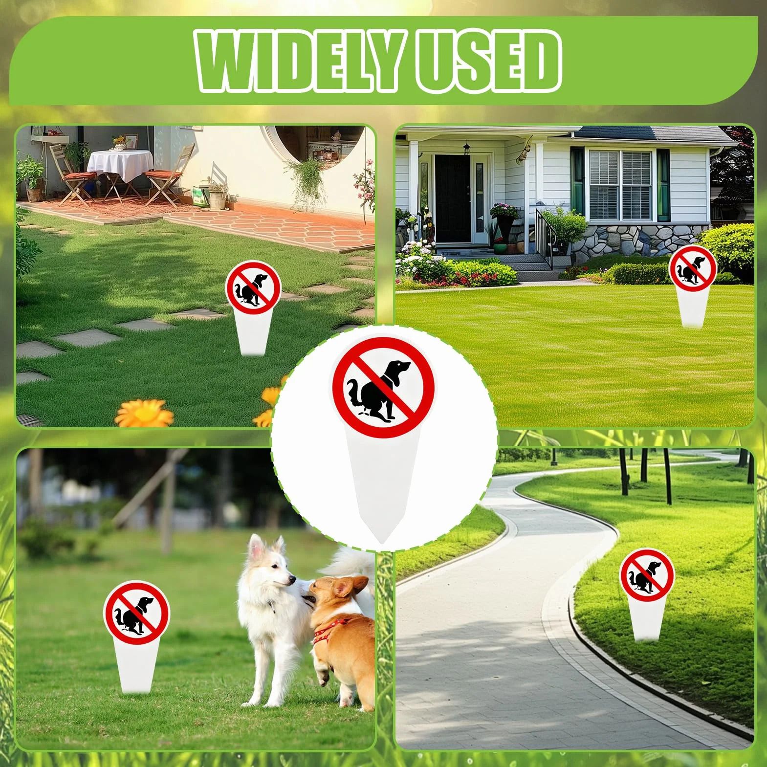 4 paneles de excrementos caninos prohibidos, señalización de PVC para jardín, césped, parque, impreso a doble cara, resistente a las inclemencias del tiempo, con estaca de fijación