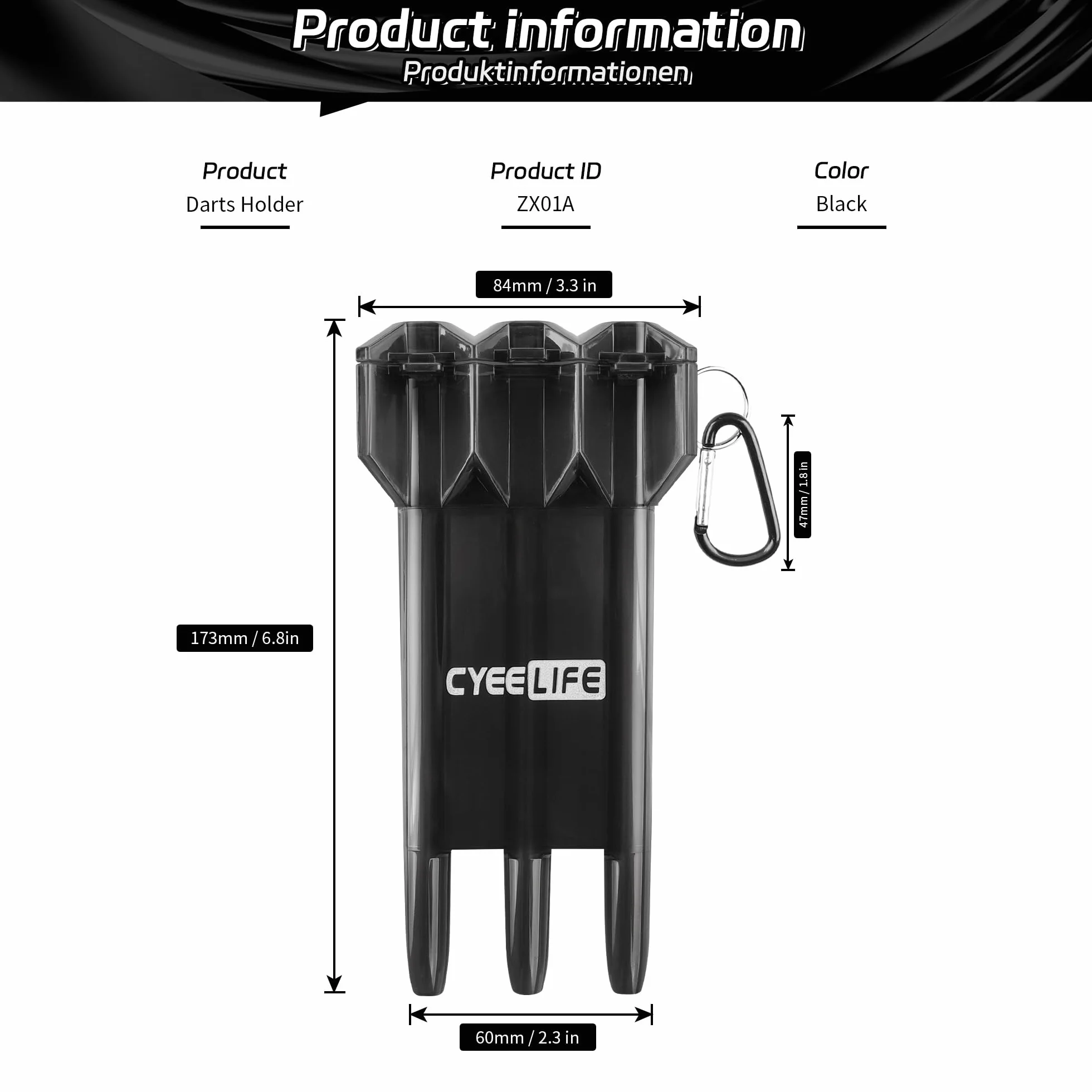 CyeeLife Funda de Transporte para Dardos, Ajustable, Caja de Almacenamiento Portátil con Cierre, Negro