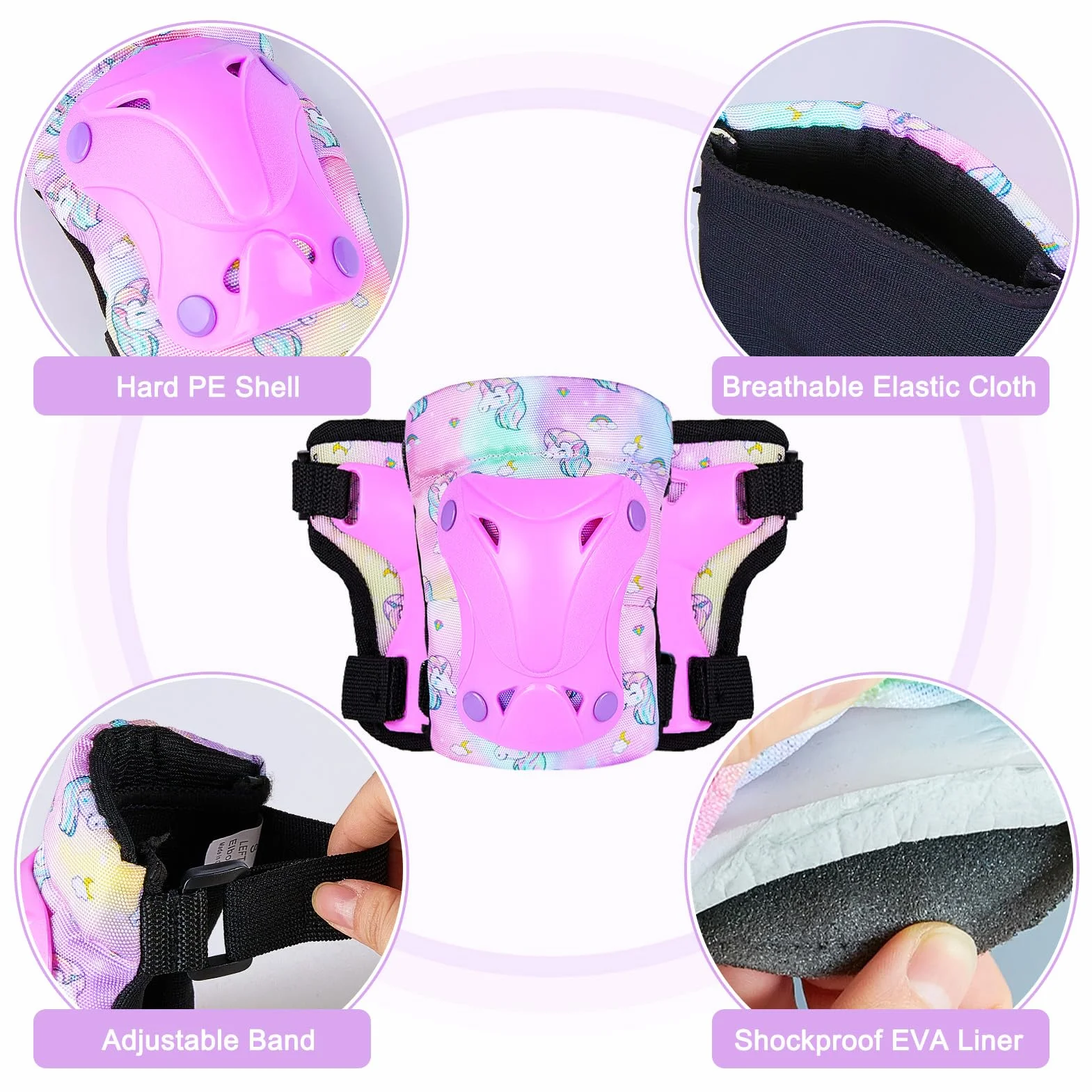 Casco Bicicleta Niño con Pegatinas DIY para Niñas Edad 3-8 Años Unicornio Rodilleras Coderas Equipo Protección Ajustable Ciclismo