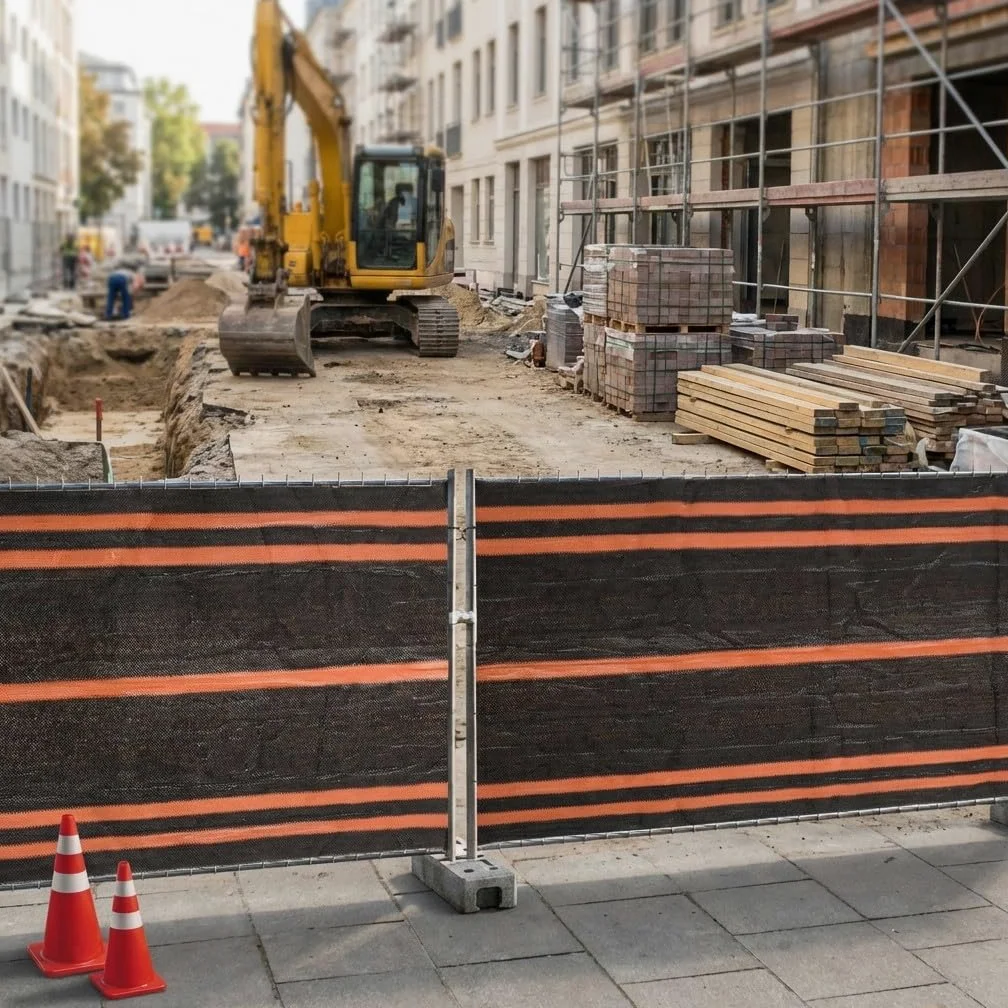 Suinga Malla Ocultación Obra 1,90x50 m | Negro/Naranja 90 gr | Delimita Zonas | Seguridad | Alta Resistencia | Uso Profesional