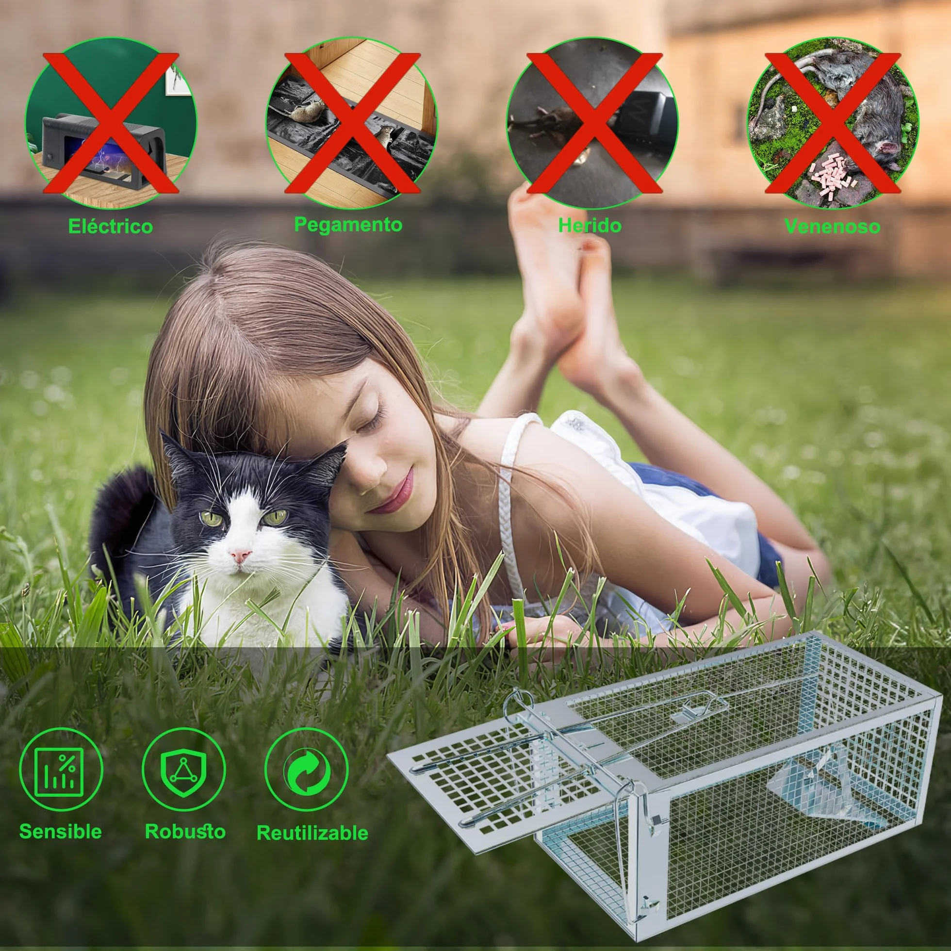 Trampa para Ratones Vivo, 2 PCS XL Trampas Ratas para Interiores y Exteriores Sin Matar Cepos para Ratones Reutilizable, Sin Mecanismo de Liberación Táctil para Cocina Jardín Hogar - 27 x14 x12 cm