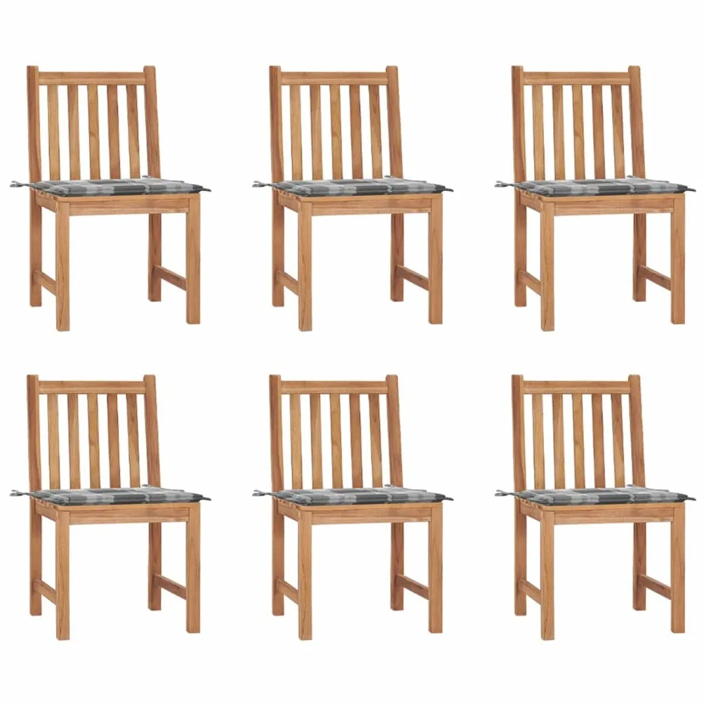El juego de 6 sillas de jardín de madera con cojines de madera maciza de teca garantiza un asiento estable y cómodo para tu terraza o jardín.