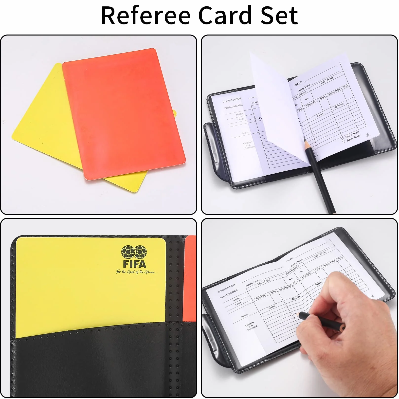 Juego de Tarjetas de Árbitro Deportivo de Fútbol, Tarjetas Rojas y Amarillas con Silbato de Metal