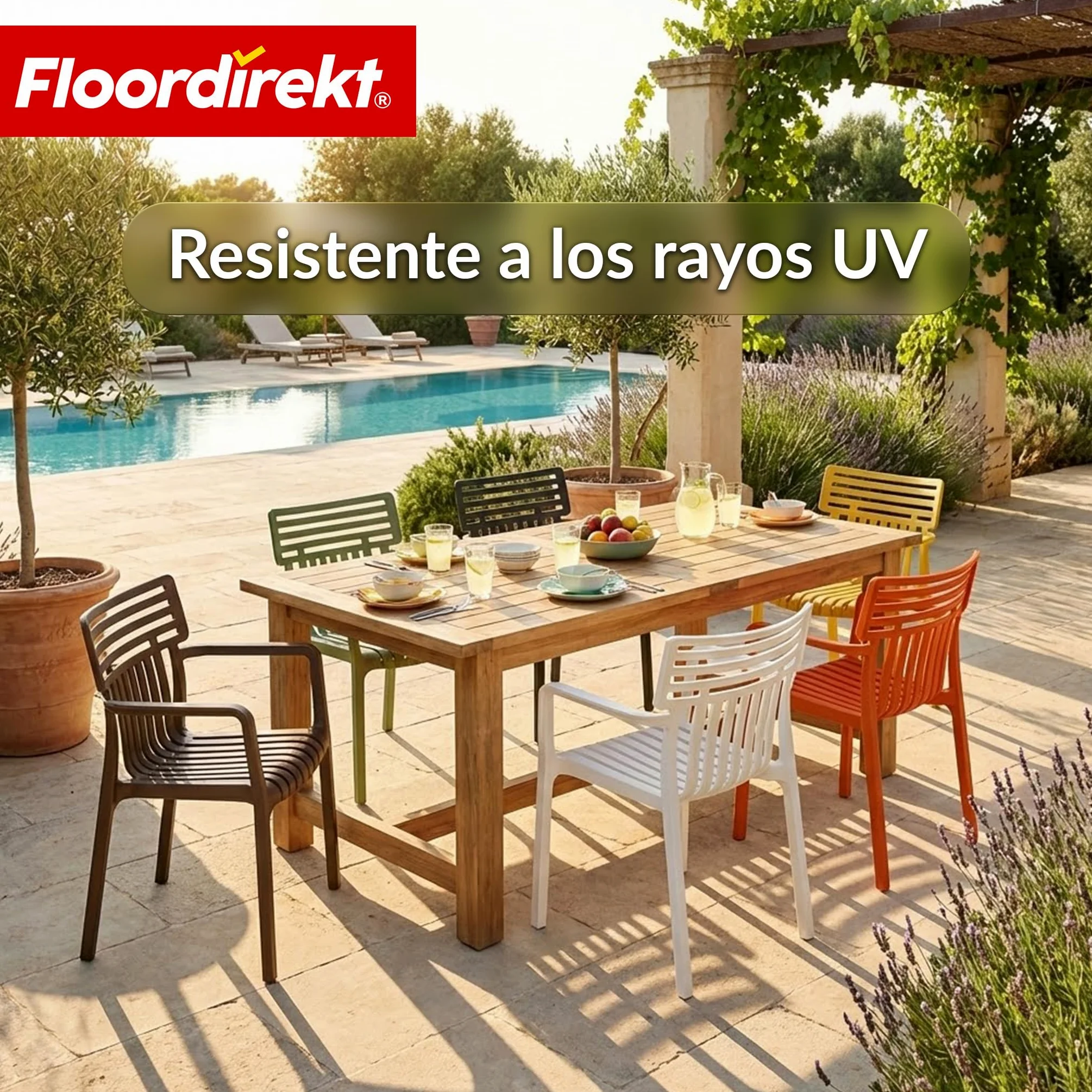 Floordirekt Silla de jardín Sitwell con reposabrazos - silla de diseño apilable, naranja, resistente a la intemperie y a los rayos UV, soporta hasta 200 kg, para balcón, terraza y jardín