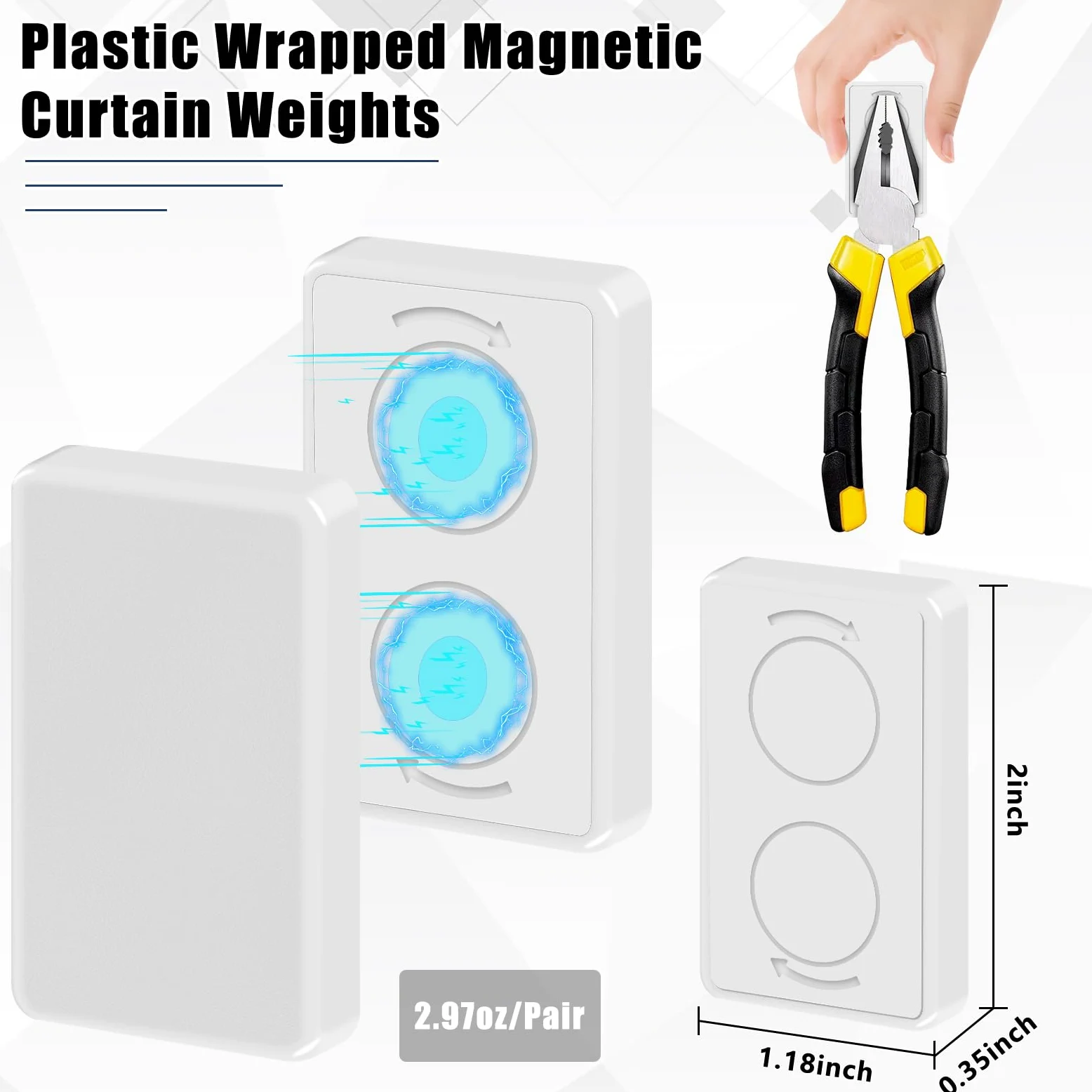 Phoncoo 18 pesos de cortina para exteriores, pesas magnéticas envueltas en plástico, impermeables, resistentes para viento fuerte, cortina exterior, cortina de ducha, mantel, bandera (blanco)