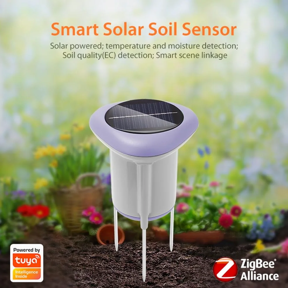 Sensor de Suelo Solar Tuya Smart Zigbee para Jardinería, Medidor de Temperatura y Humedad, Control por Aplicación, Termómetro de Suelo Digital