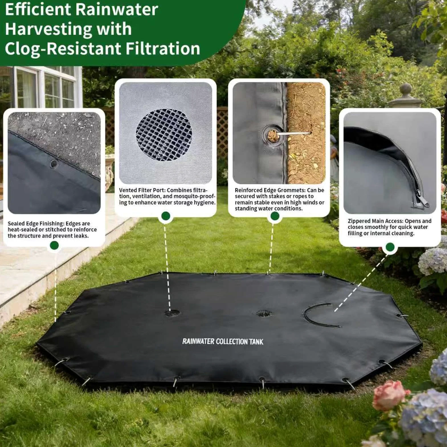 de Recogida de Lluvia Almacenamiento Subterráneo de Agua Pluvial | Colector de Elevada Capacidad para Agua Para en Césped del jardín, Terraza, Entrada, Pasarela, Parterre y Riego al Aire
