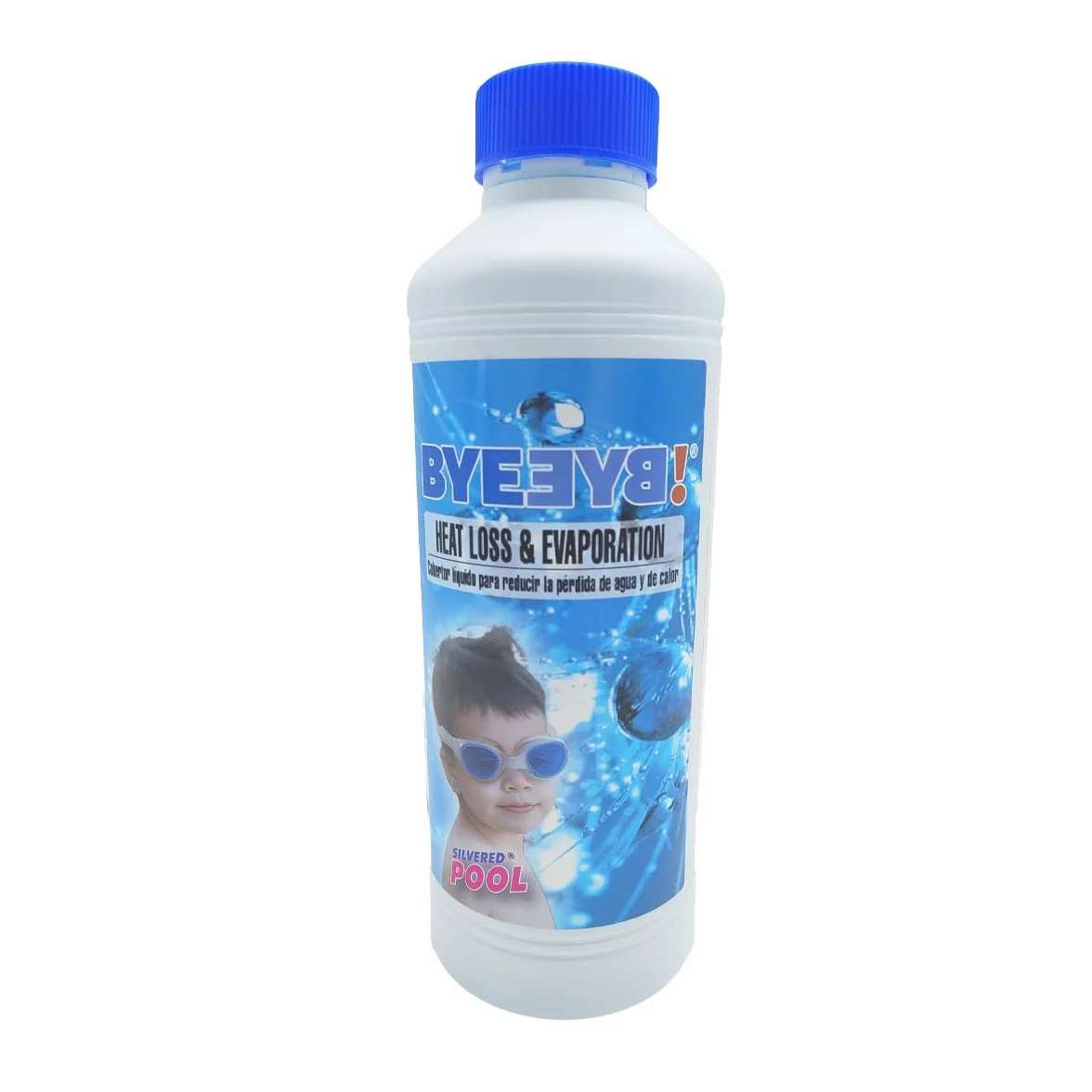Silvered Pool BYEƎYꓭ! Heat Loss and Evaporation. Cobertor líquido. Evita evaporación y pérdida de Calor. Botella 1 Lt