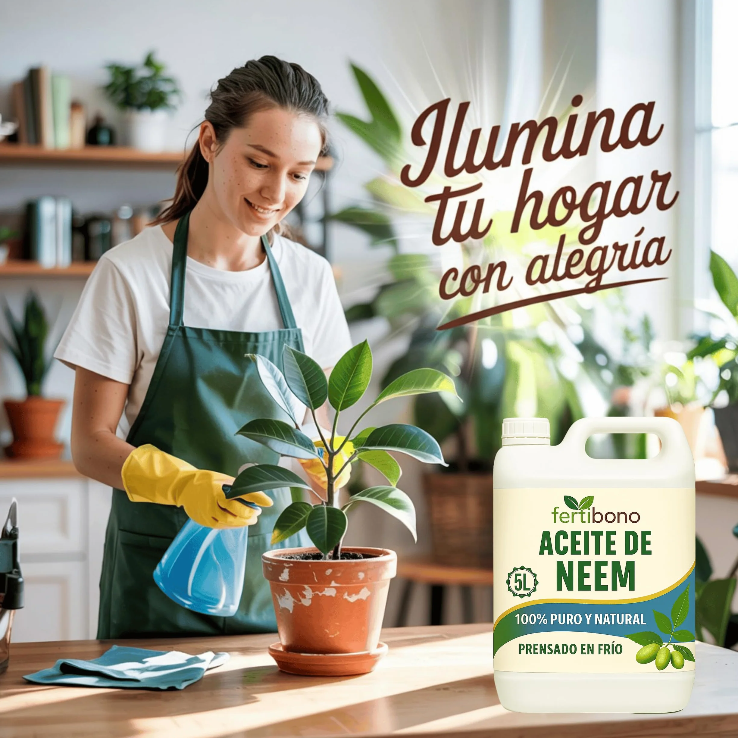 FERTIBONO Aceite de Neem 100% Puro y Natural - Extraído de Semillas - Vitalidad y Bienestar para Plantas - Hidratación y Nutrición Natural - Residuo Cero - 5L