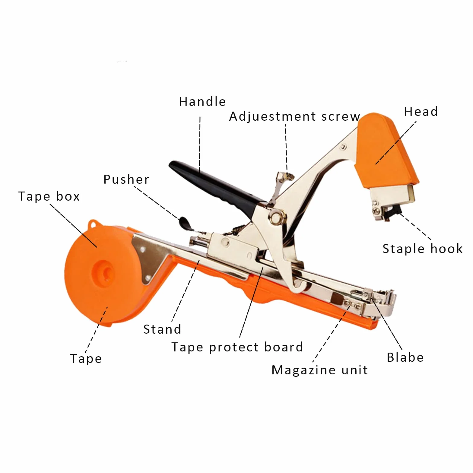 Legatrice per piante - Herramienta da Giardino per Vigneto e Rami (Pomodori, Berenjena, Flores, Verdura), Aleación Tape Tool Herramientas Huerto Pinza Legatrice(Orange)