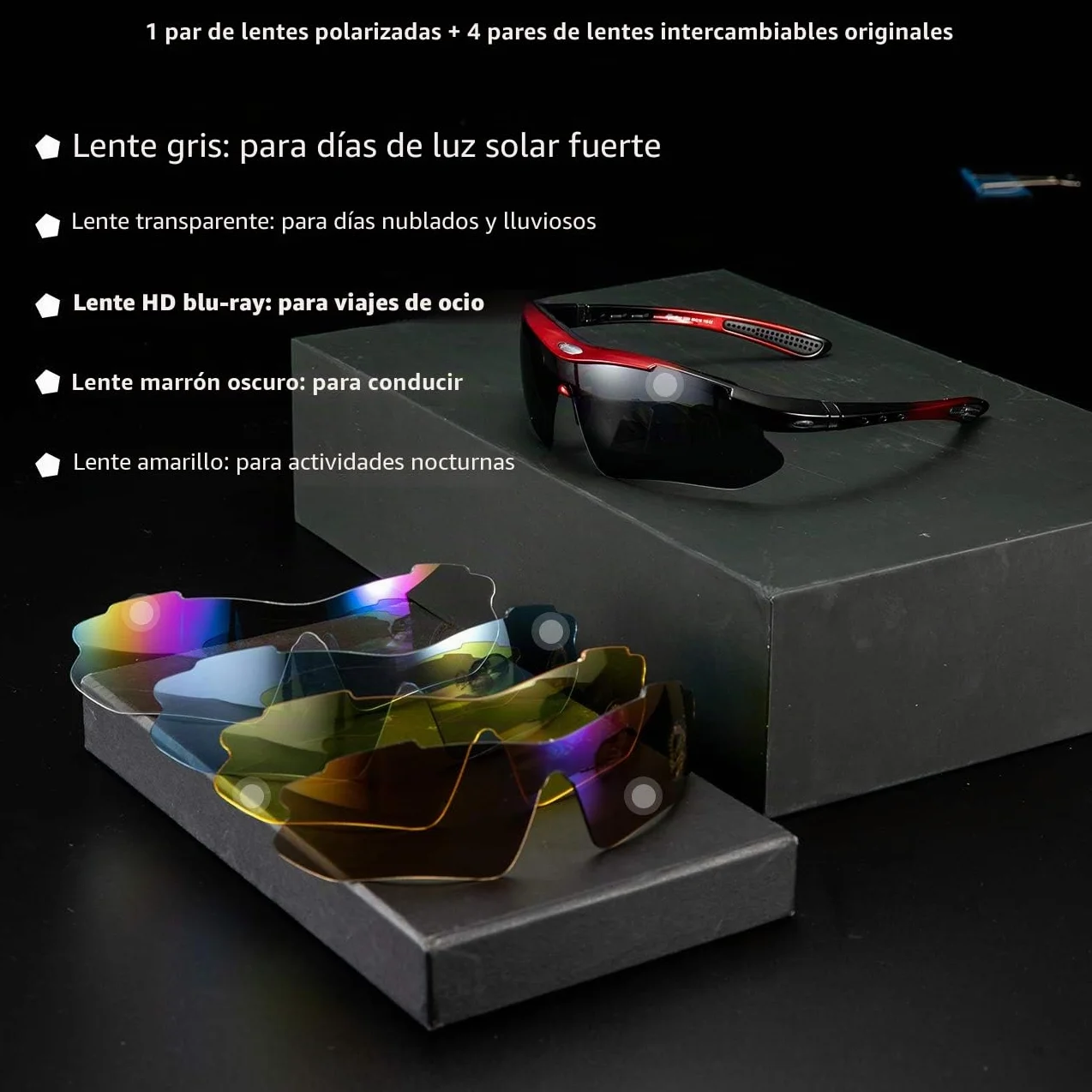 ROCKBROS Gafas de Sol Polarizadas Ciclismo 5 Lentes Intercambiables Protección UV 400