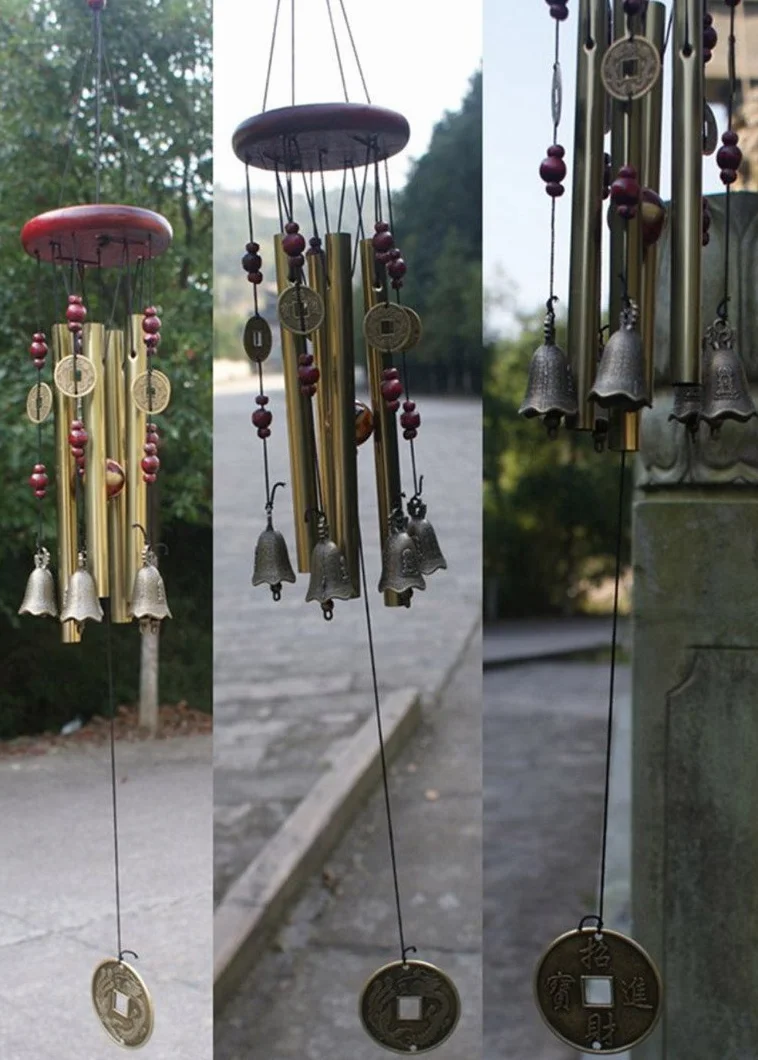 Chino Tradicional increíble 4 Tubos 5 Campanas jardín de Bronce jardinería al Aire Libre Viento carillones 60 cm
