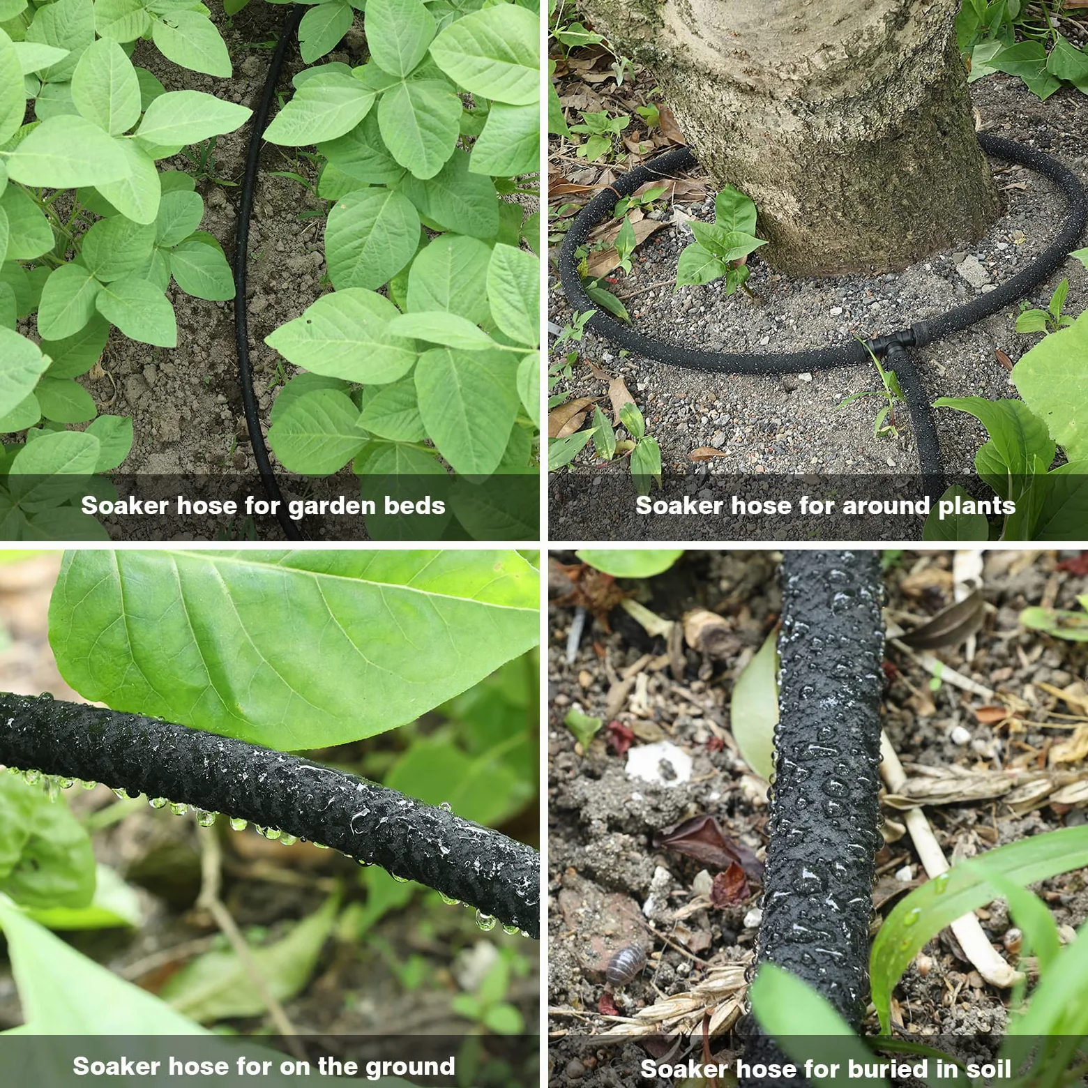 Manguera de remojo de 5/8 pulgadas para sistema de riego de manguera de goteo de jardín con ajuste de latón macizo para césped, parterres y huertos (50 pies)