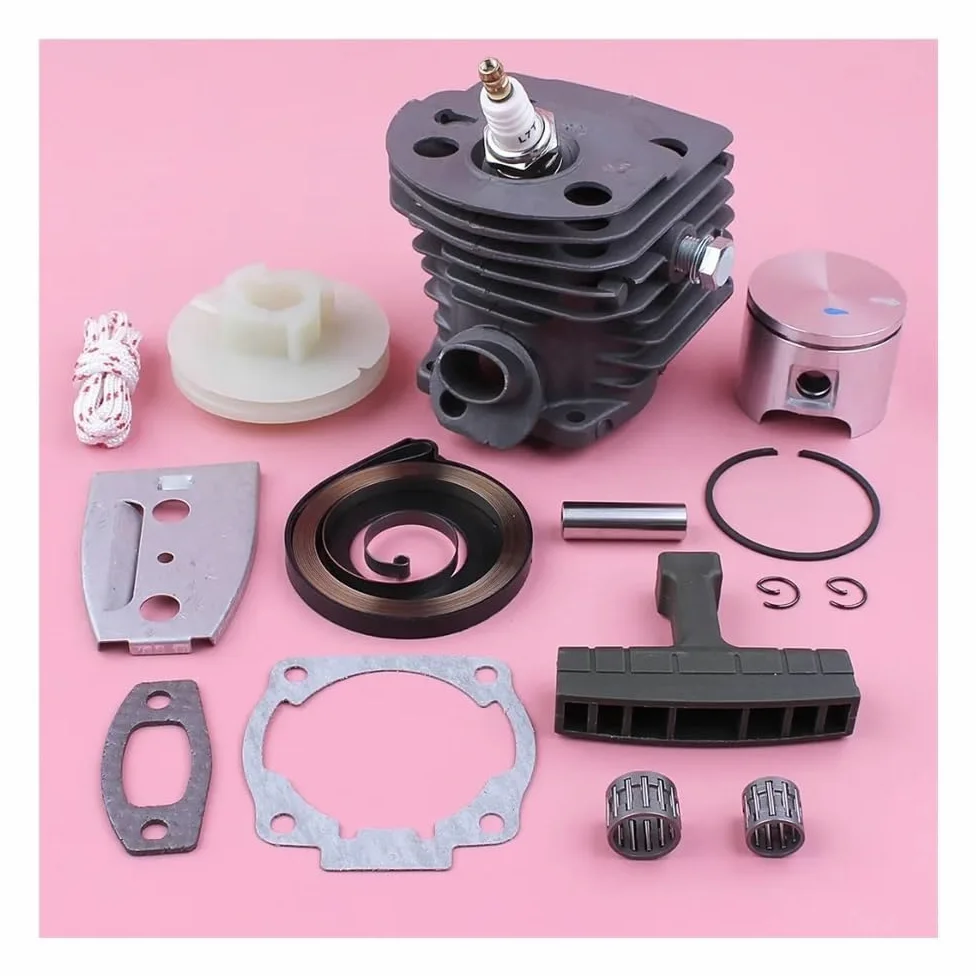 Kit de pistón de Cilindro de 46mm, polea de Arranque de Retroceso, Mango de Resorte, Cuerda de Agarre Apta for Pieza de Repuesto de Motosierra 55 51