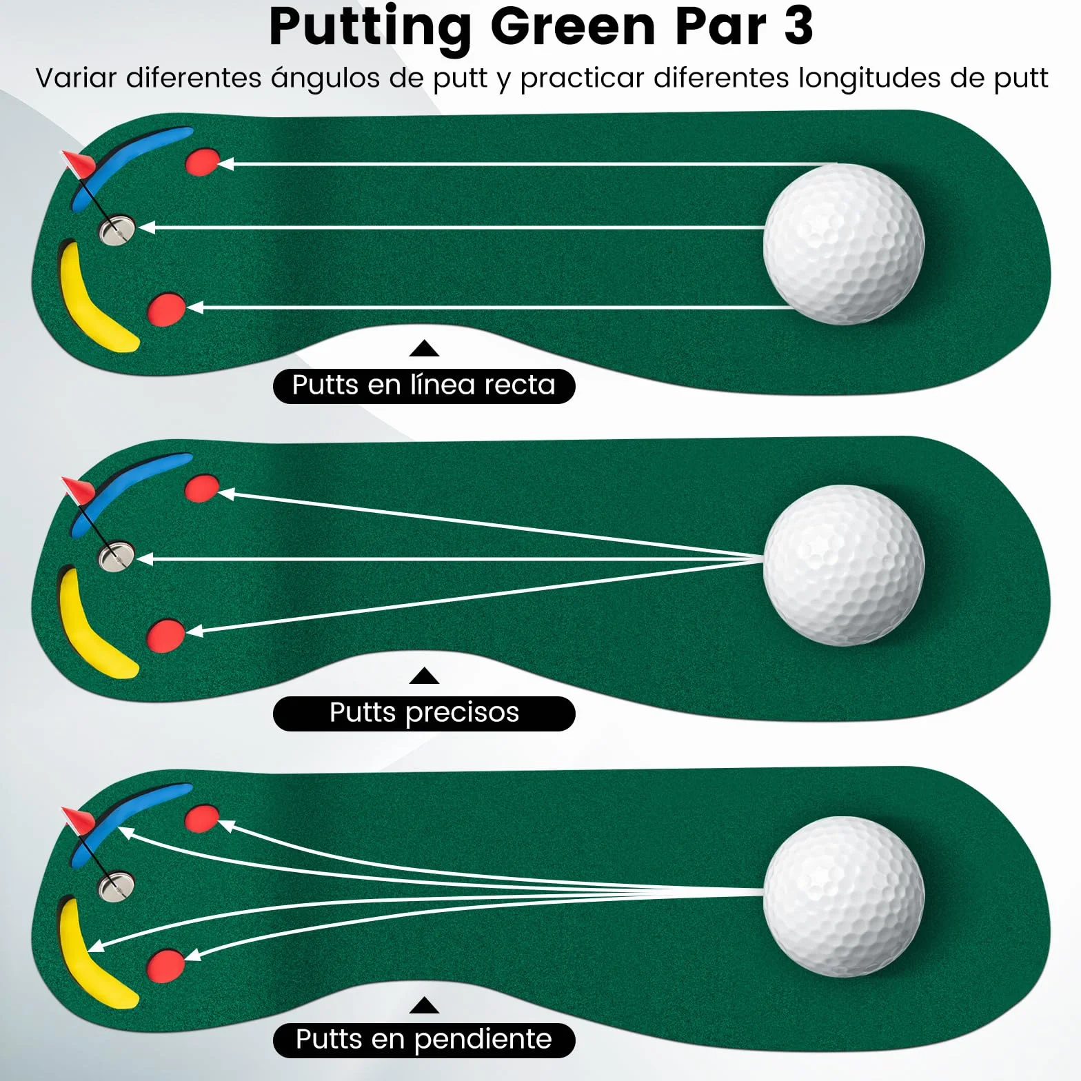 COSTWAY Alfombra de Putting de Golf 300x96 cm Mini Golf con 3 Tazas Bandera y Cubiertas