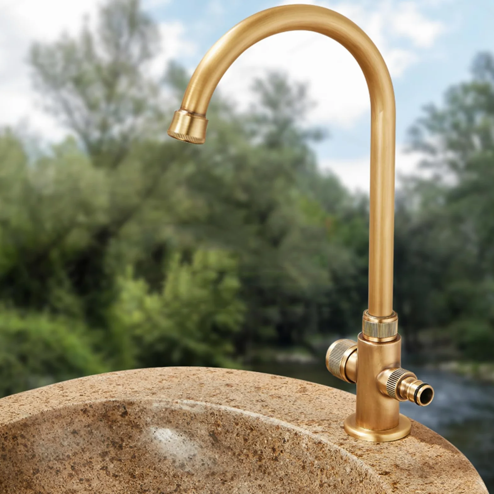 Grifo Jardin Grifo con Doble Salida De Agua para Lavadora Solo Agua Fría Un Solo Mango Orificio Único,Antigüedad