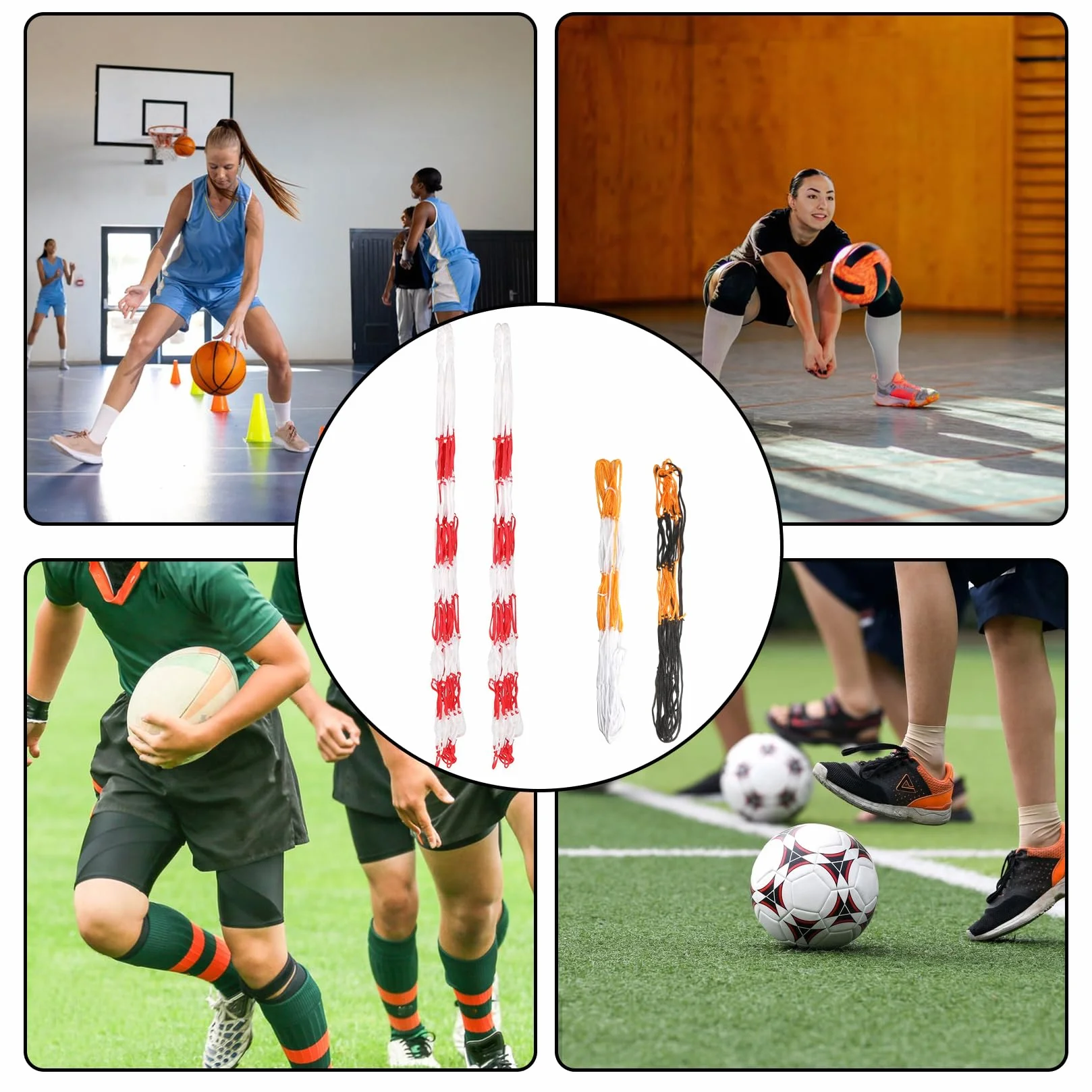 4 Bolsas de Red para Pelotas de Baloncesto, Fútbol y Voleibol - Nailon Portátil