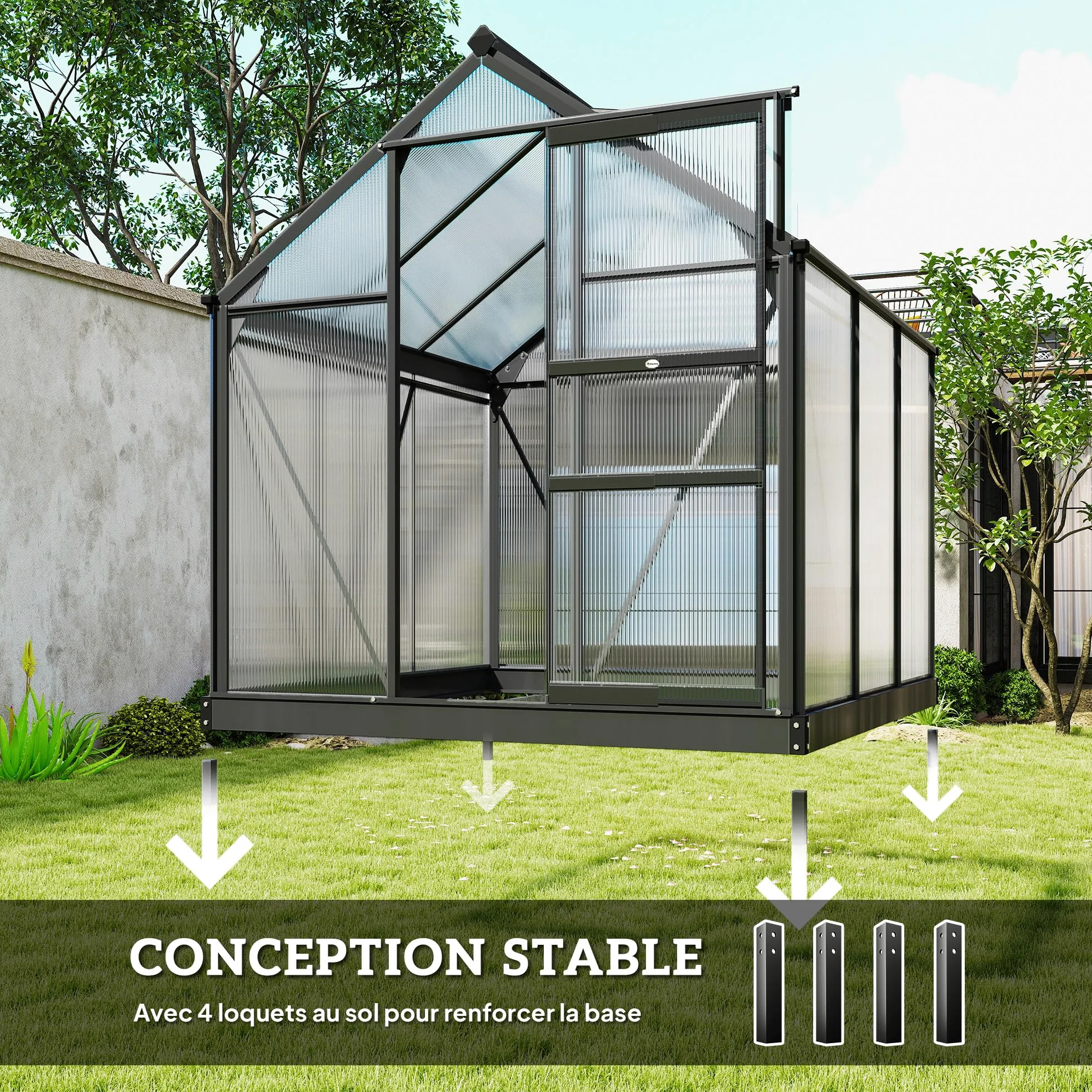Outsunny Invernadero policarbonato 6x6 ft Puerta corredera Gris | Invernadero, Invernadero para plantas de jardín, Ventana, Marco de aluminio, Cimientos, Grande, Para exterior