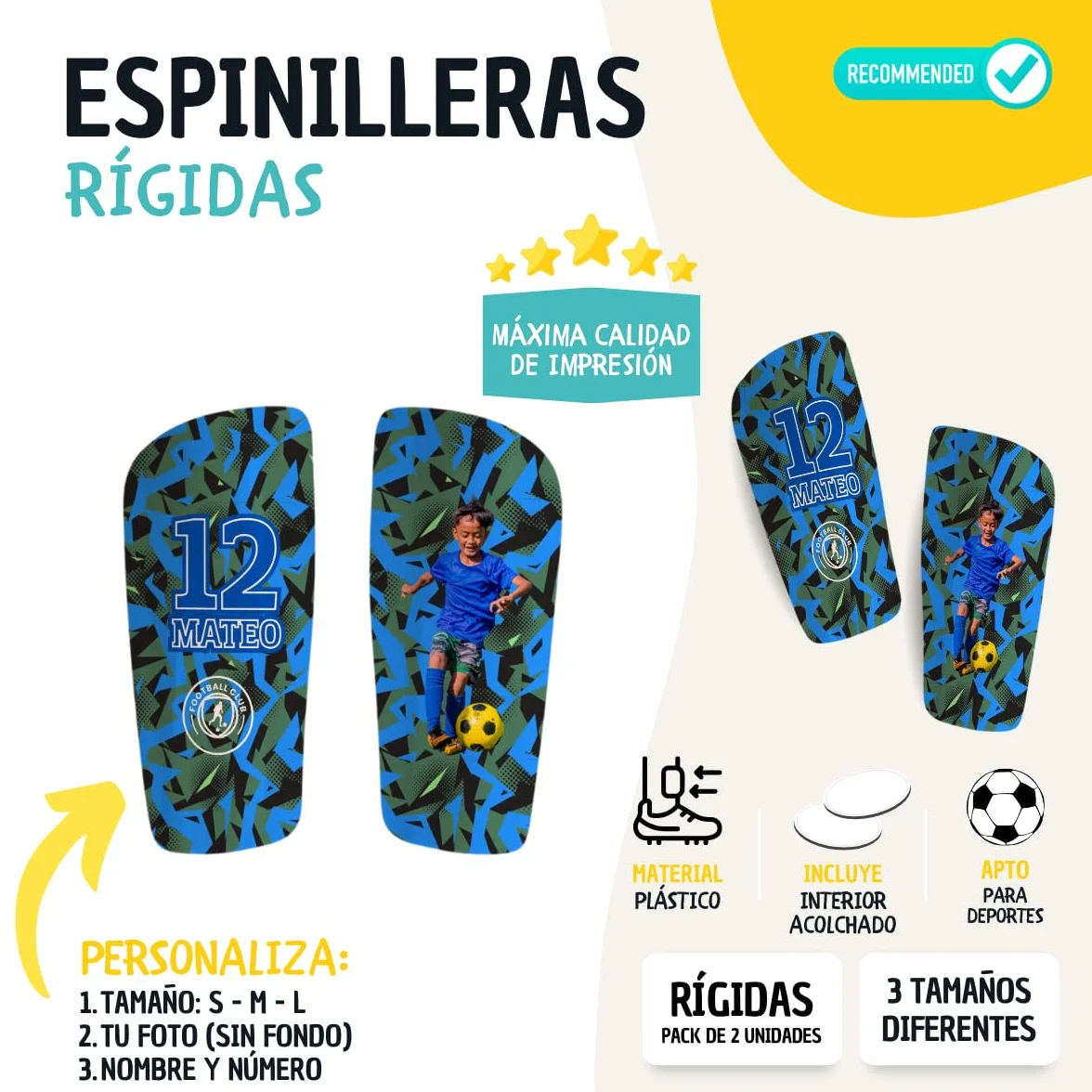 Espinilleras de Fútbol Personalizadas para Niños y Adultos DEREGALOOS