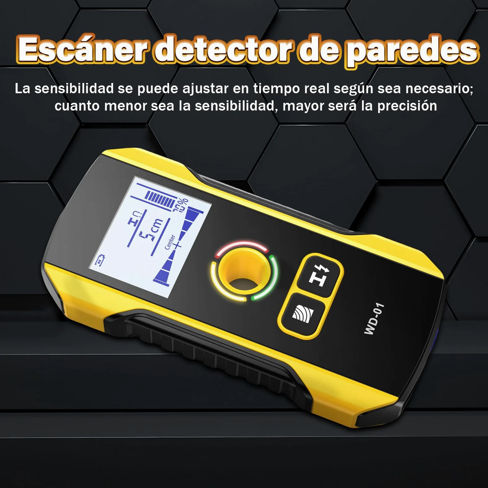 WD-01 Detector Cables y Tuberias,Escáner de Paredes,3 en 1 Metal/Cables de CA/Madera Detector de tuberias de Agua,Chip antiinterferencias HPC,Pantalla LCD VA de segmentos Negativos,Apagado Automático
