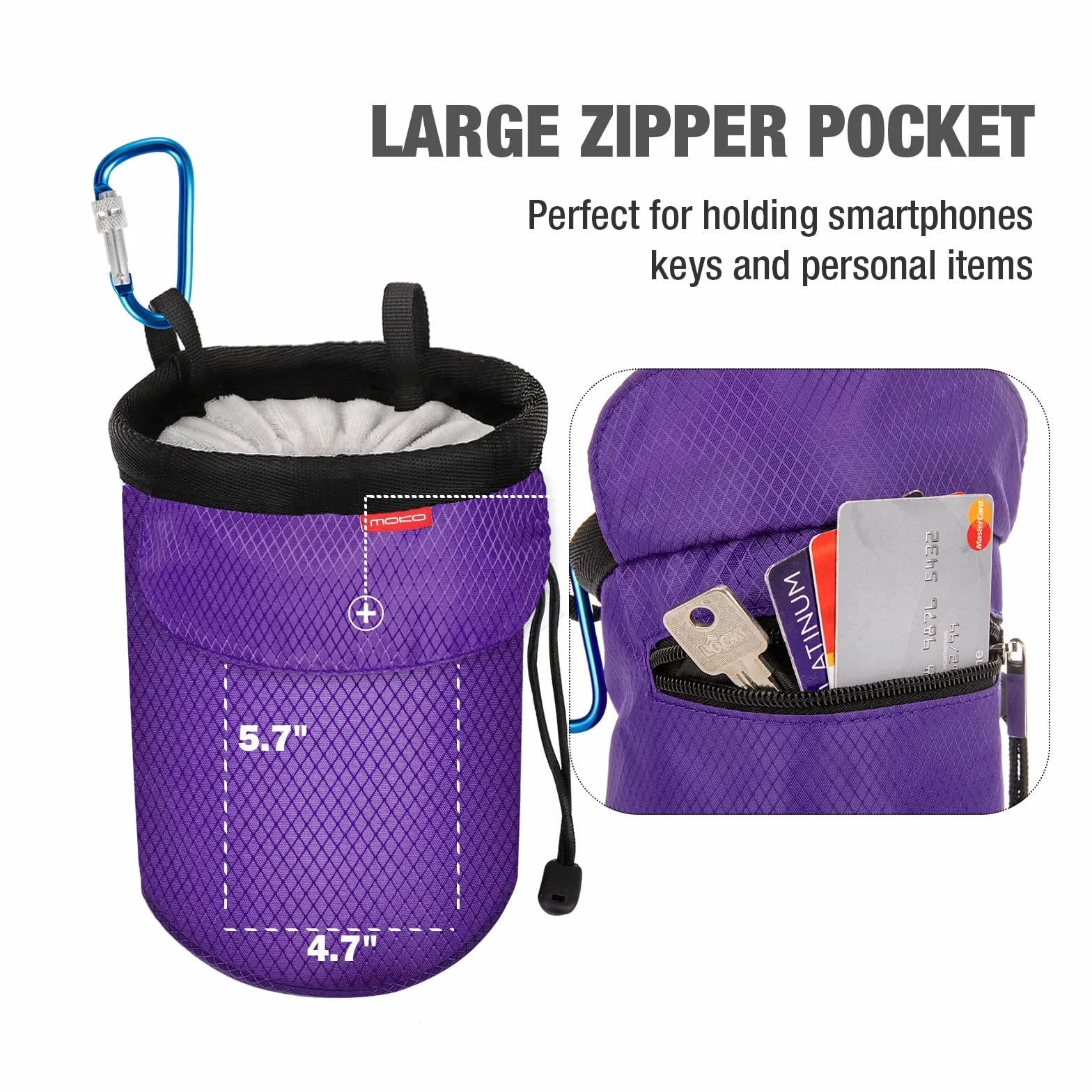 MoKo Bolsa de Magnesia Profesional con Cinturón Ajustable y Bolsillo con Cremallera para Escalada, Gimnasia, Levantamiento de Pesas