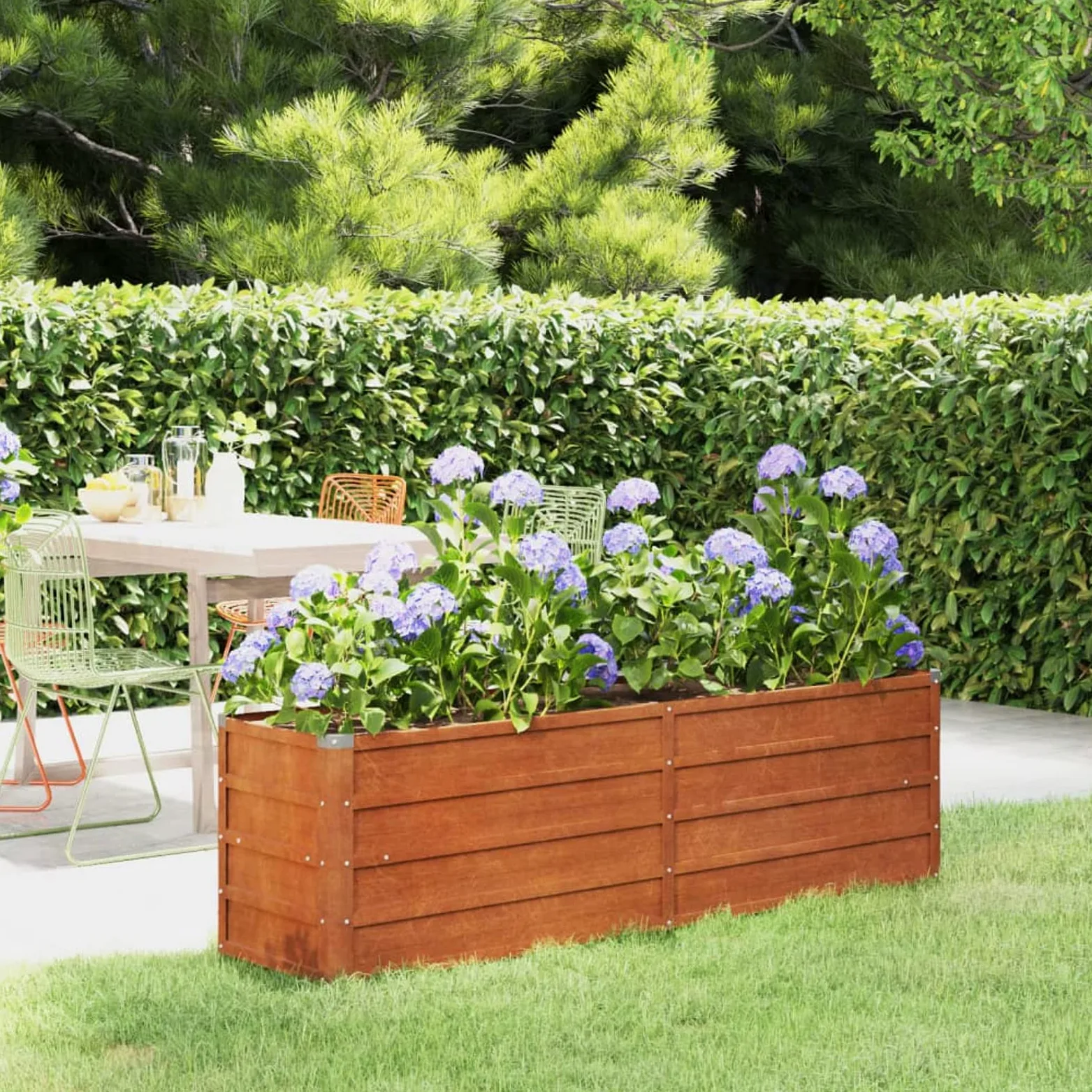Homgoday Arriate Oxidado de Acero corten 160x40x45 cm Arriate Jardin Jardinera Exterior para Terraza Elevado Macetero Maceta para Plantas Vegetales Hierbas