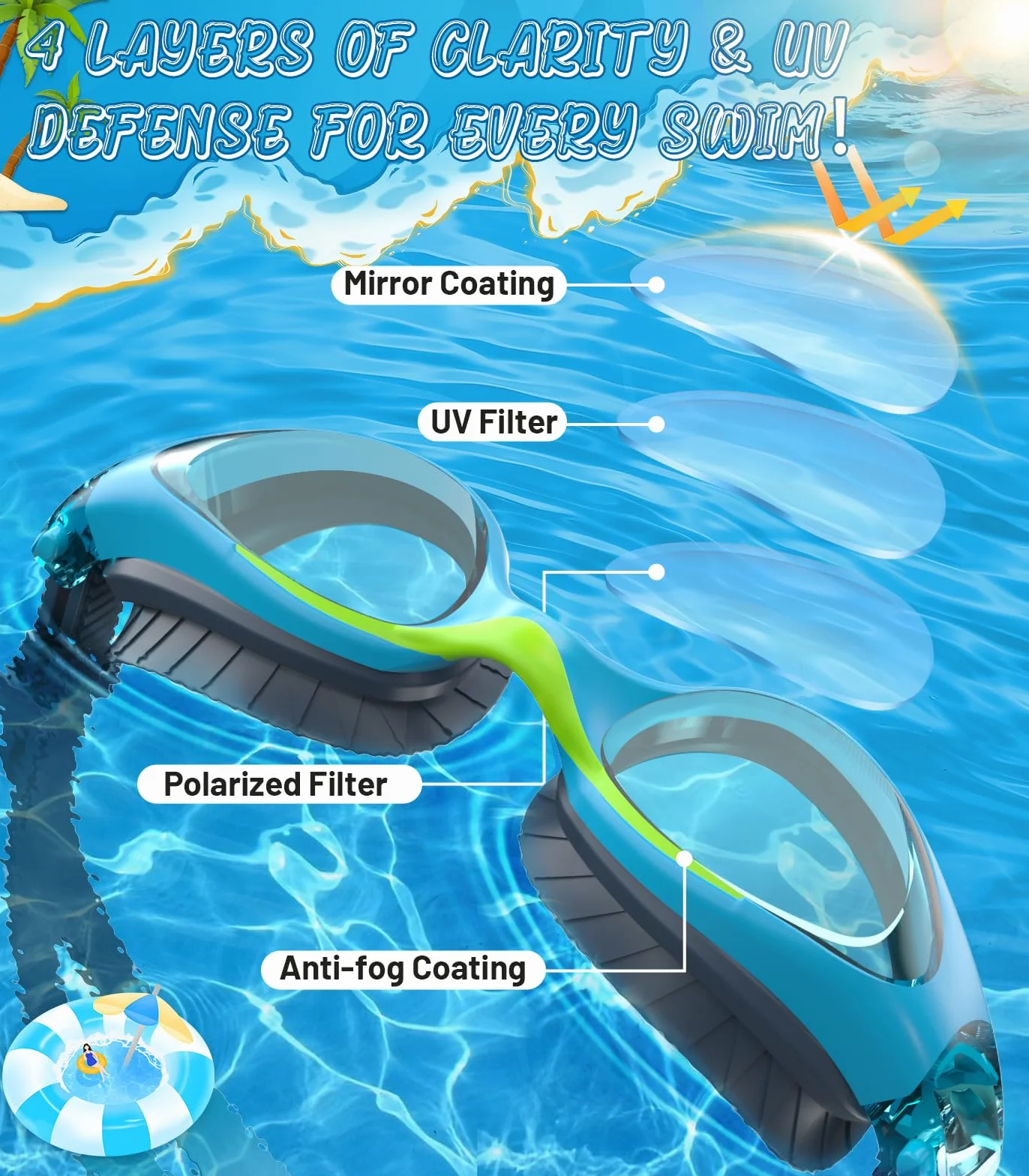 Gafas de Natación para Niños Antivaho Protección UV Ajustable Suave 6-14 Años