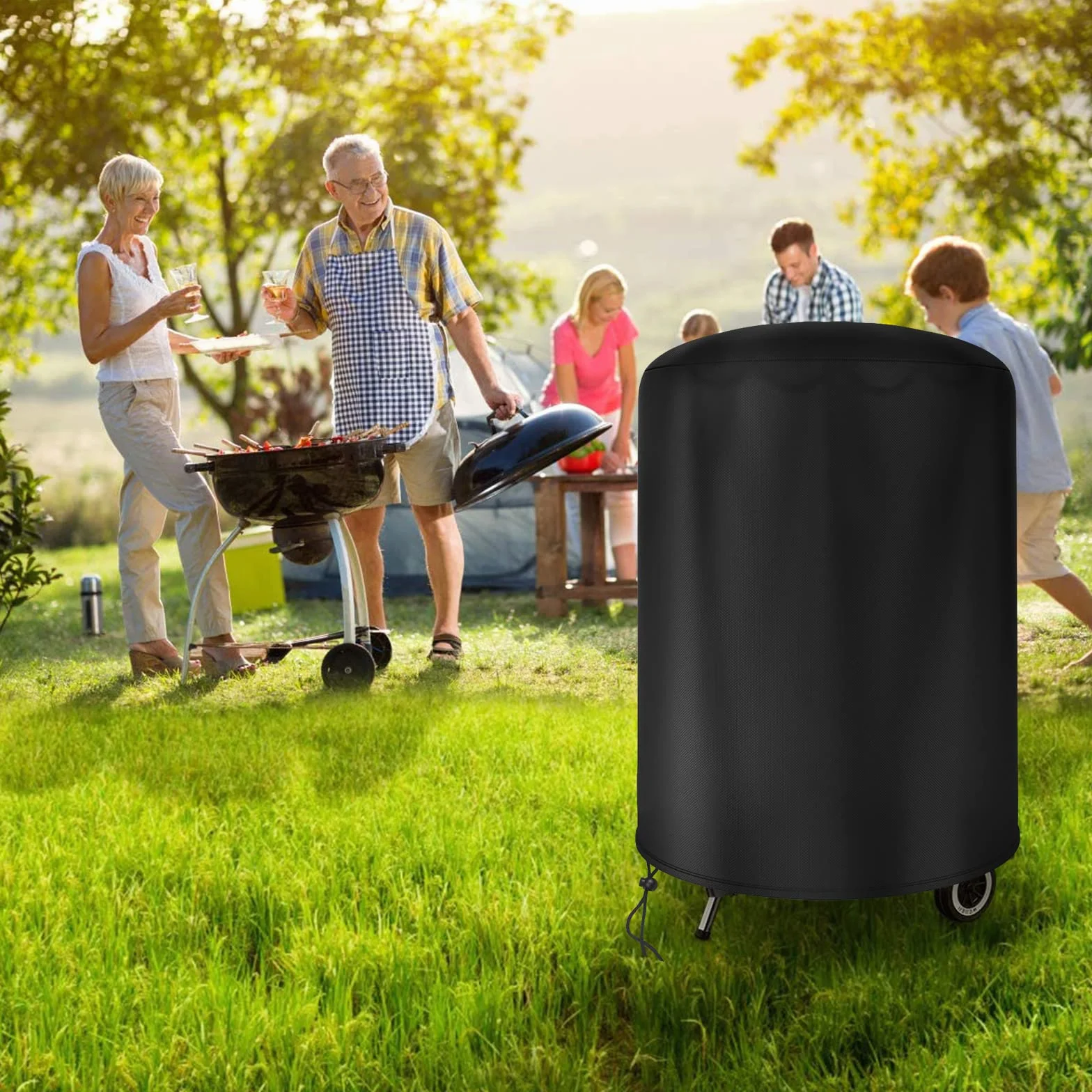 Funda Barbacoa para Weber 57cm Impermeable, Weber Cubierta para Barbacoa Redonda Exterior, 500D Oxford Resistente a la Intemperie Cubierta BBQ de Parrilla(Φ71x68cm)