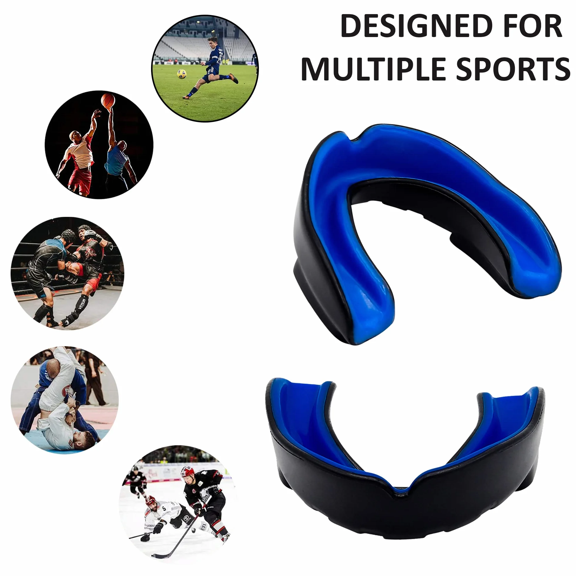 Protector Bucal Adulto Juvenil Junior para Deportes de Contacto Boxeo MMA Rugby Fútbol Lacrosse Hockey Negro Azul