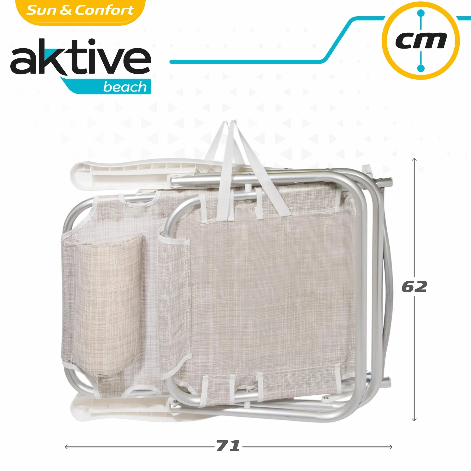 Aktive 62254 - Pack de 2 sillas plegables multiposición para playa, jardín, terraza o camping, 5 posiciones diferentes, Altura 21 cm, medidas 48x45,5x84 cm, Reforzadas, incluye asa de transporte