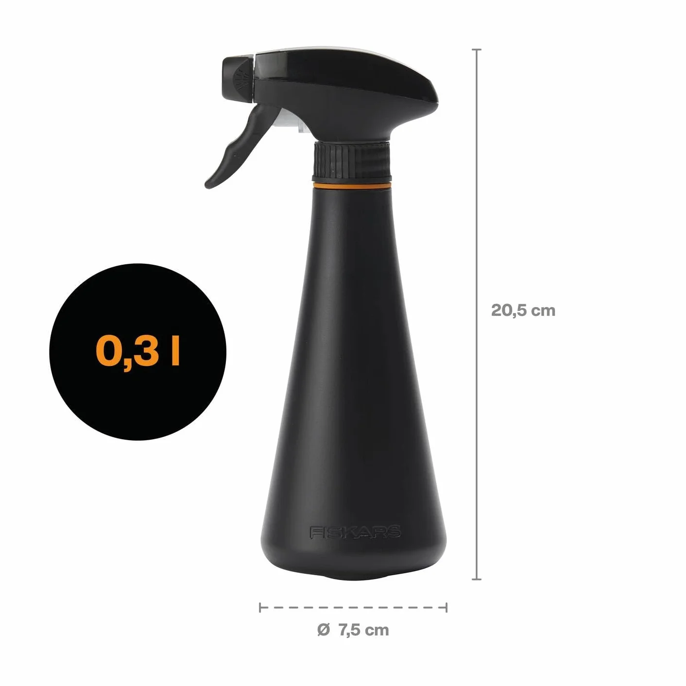 Fiskars Rociador para plantas Botella rociadora de 0,3 litros para regar plantas delicadas y limpiar hojas grandes, Altura: 20,5 cm, Resina, Color: Negro/Naranja, 1071306