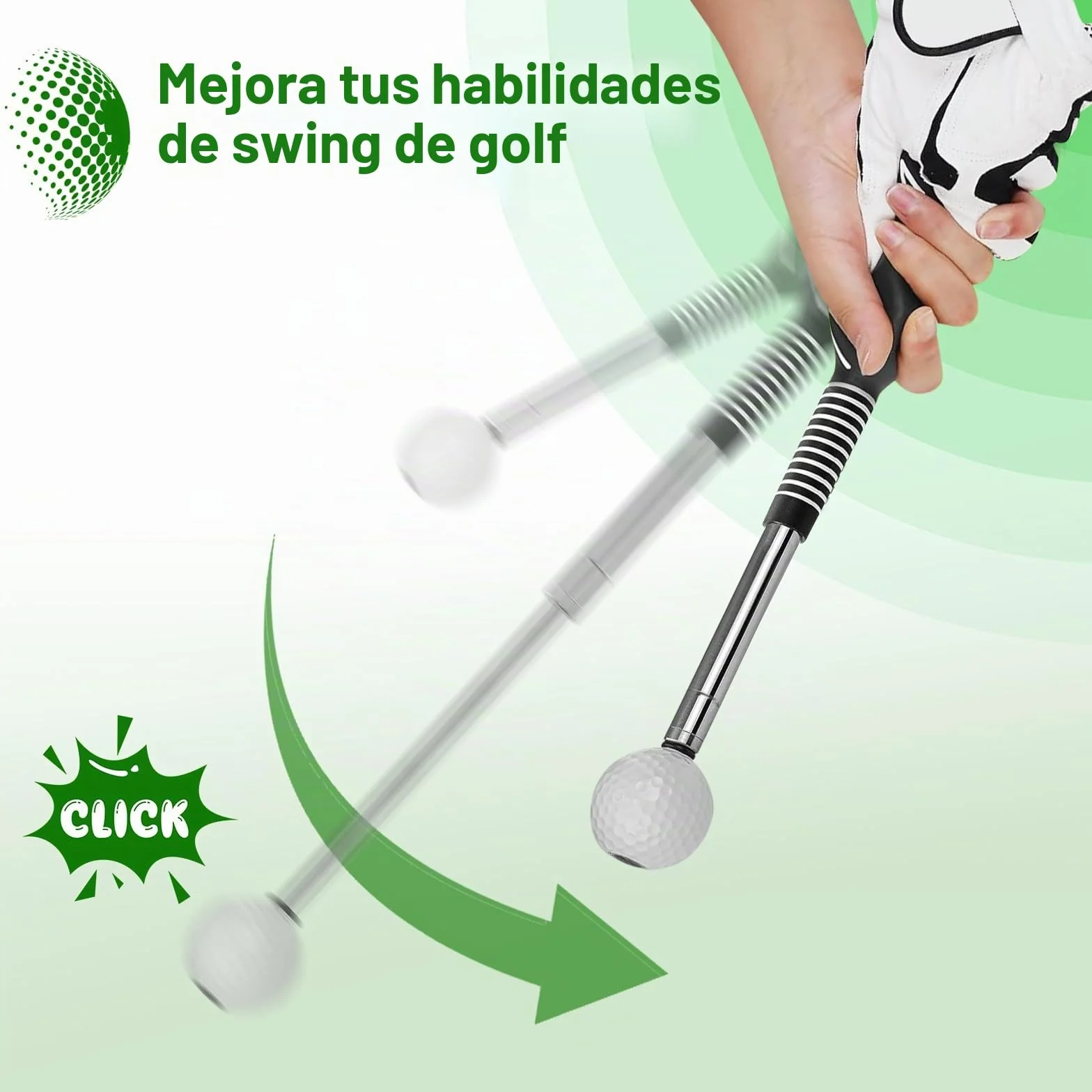 Entrenador de Swing de Golf Telescópico Retráctil con Click para Diestros