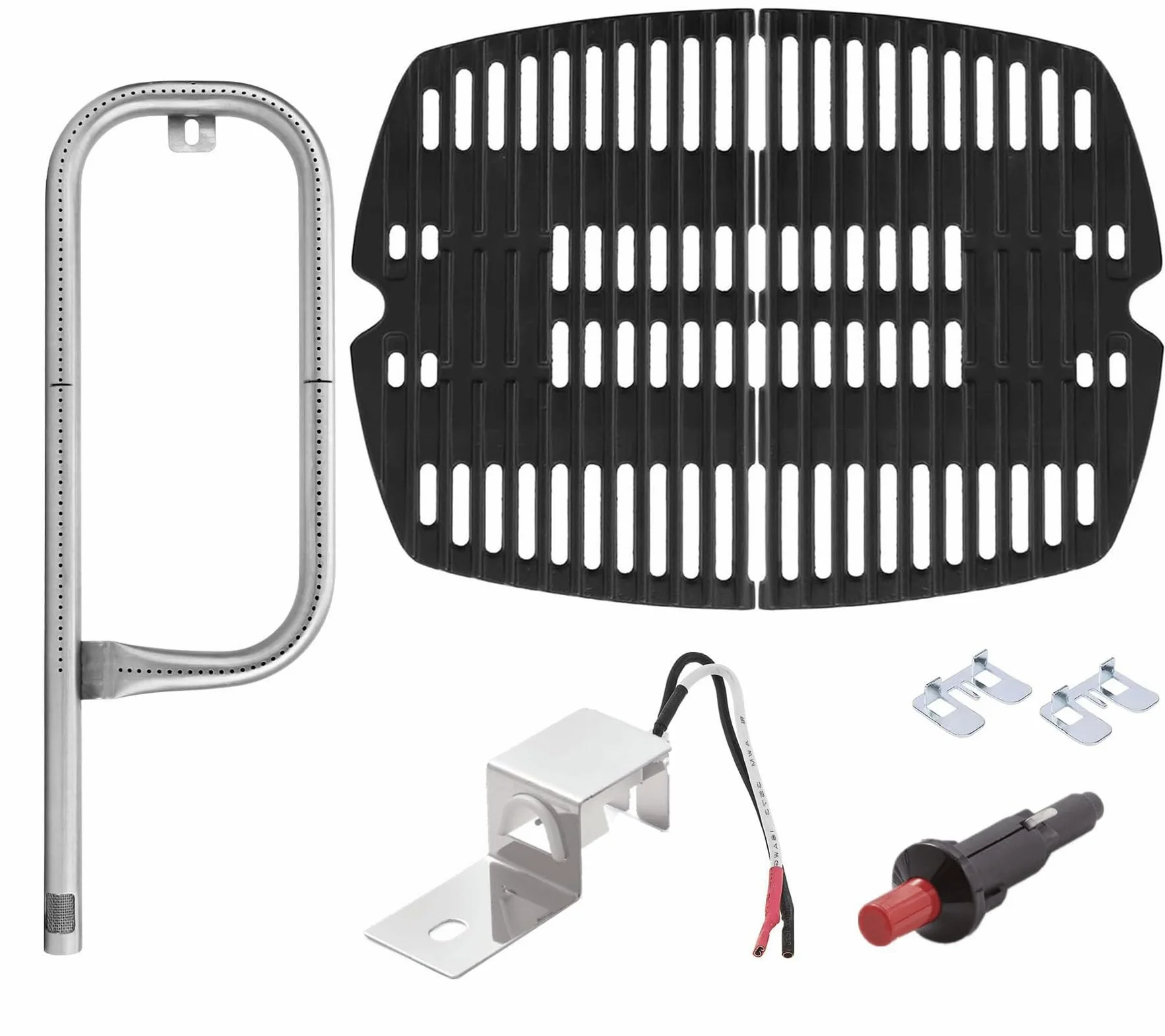 WELL GRILL Piezas de repuesto para Weber Q100, Q1000, Q1200, Q1400 serie parrilla de gas, tubo quemador 60040 y parrilla de hierro fundido 7644 y 80462 encendedor eléctrico piezoeléctrico para Weber