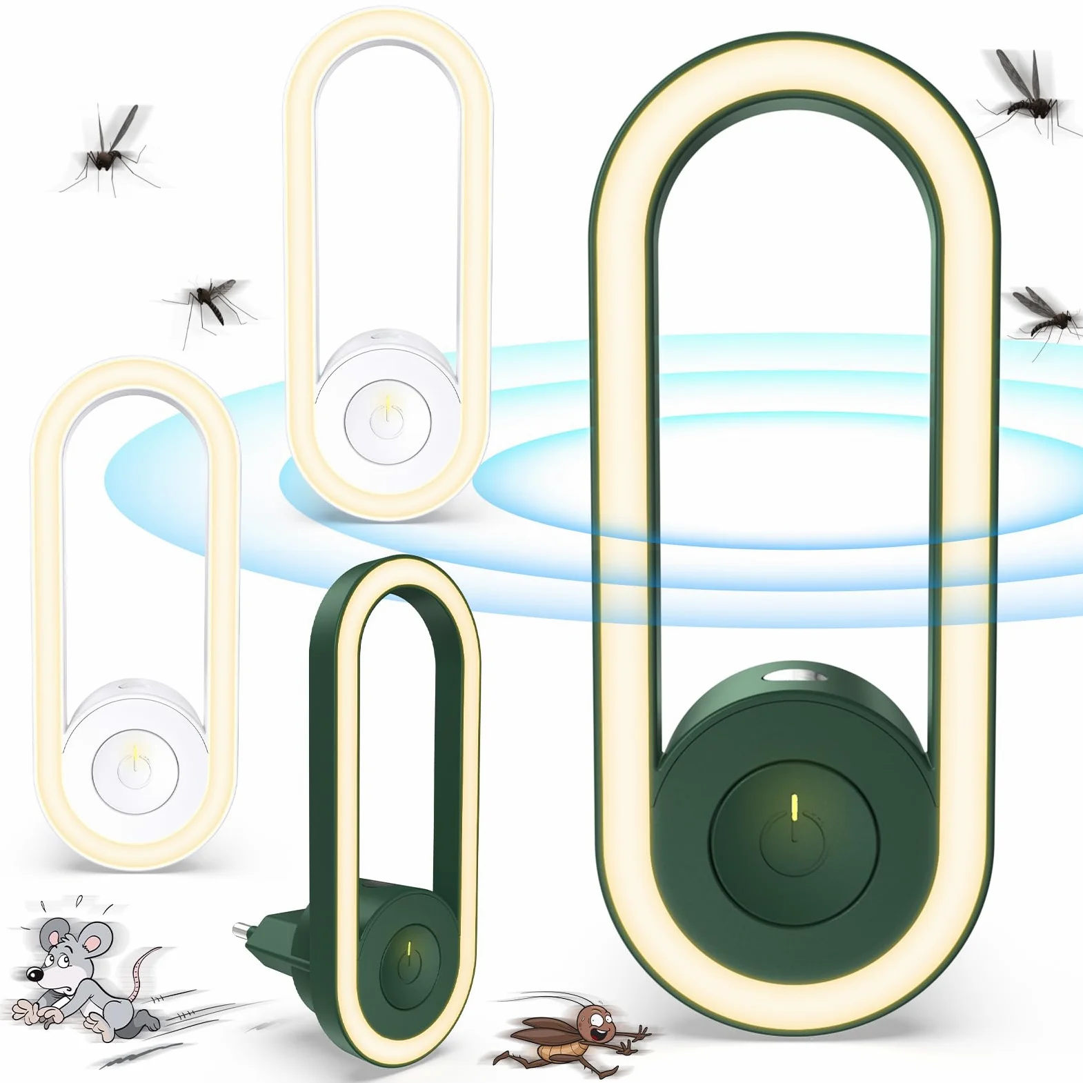 Repelente Ultrasónico de Plagas, 4 Paquetes Electrónico Repelente Mosquitos Control de Plagas, Repelente Ultrasónico Anti Mosquitos para Interiores, Insectos, Moscas, Cucarachas, Arañas, Roedores